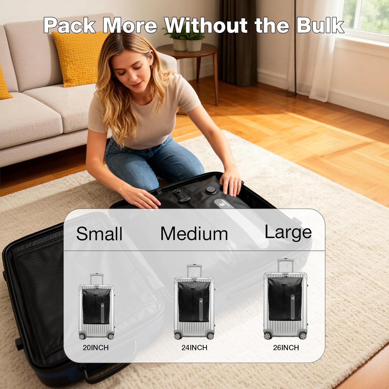 Travel Vacuum Storage Bags with Portable Pump, 3 Pcs IP68 Reusable Extra Large Compression Storage Bags, Space Saver for Clothes, Blanket, Comforter, Fits 20-28 Inch Suitcase, Holds Up to 50+ Items