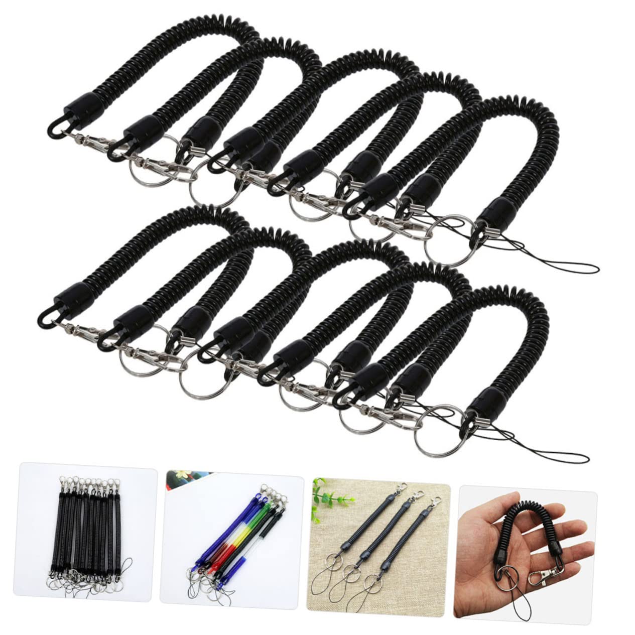 POPETPOP Lot de 10 porte-clés à ressort rétractables avec cordon élastique pour le camping et la randonnée POPETPOP Lot de 10 porte-clés à ressort rétractables avec cordon élastique pour le camping et la randonnée