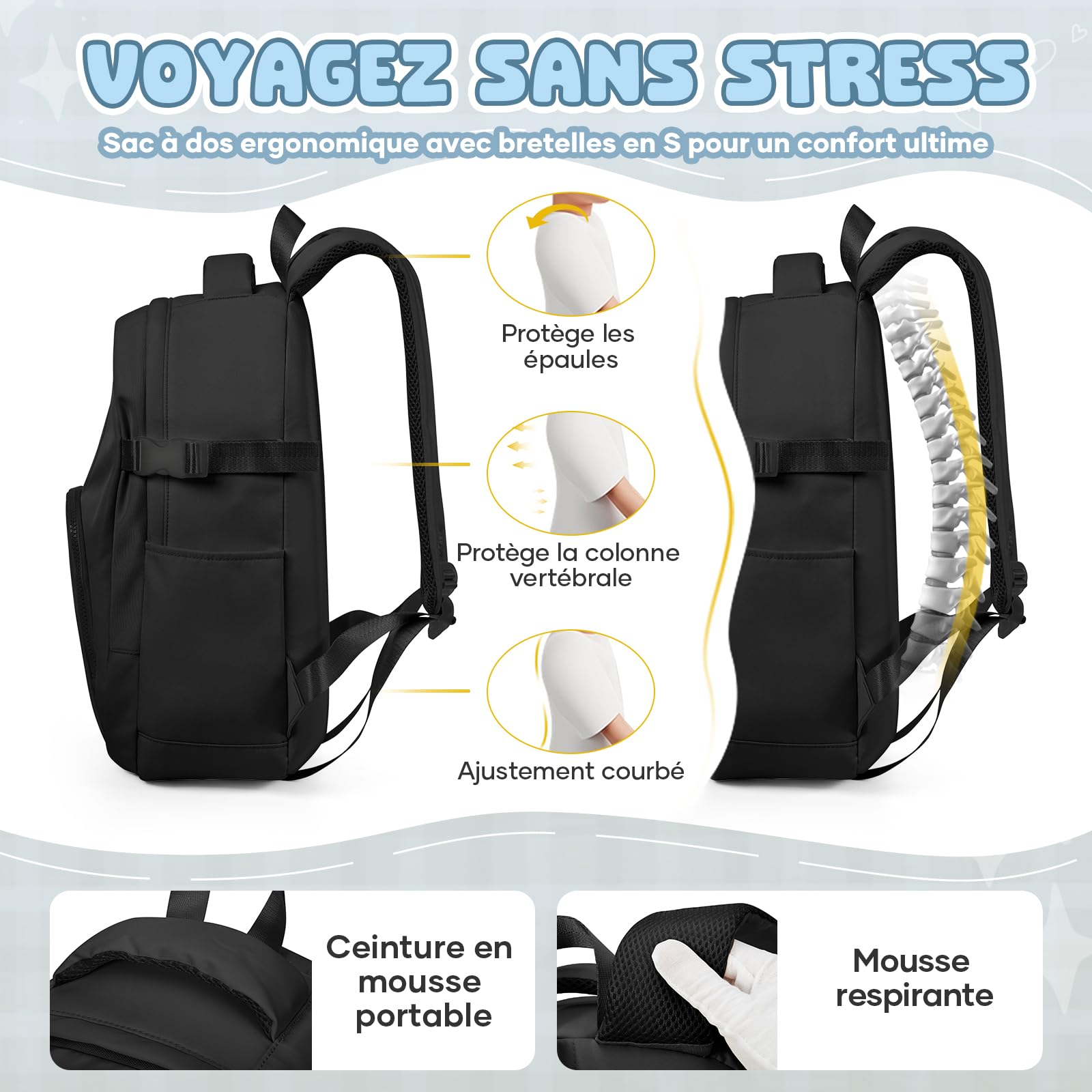 Sac a Dos Lycee Fille Garcon, Sac Scolaire Élèves du Secondaire Imperméable
