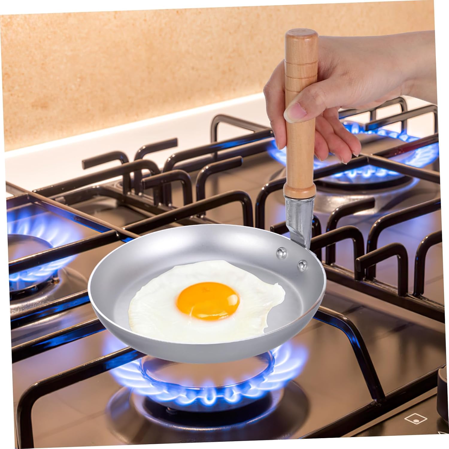 ABOOFAN Japanese Tamagoyaki Pan Stainless Steel Frying Oyakodon Pan with Vertical Wooden Handle for Home Cooking Multi Functional Japanese Egg Skillet for Tamagoyaki and Oyakodon