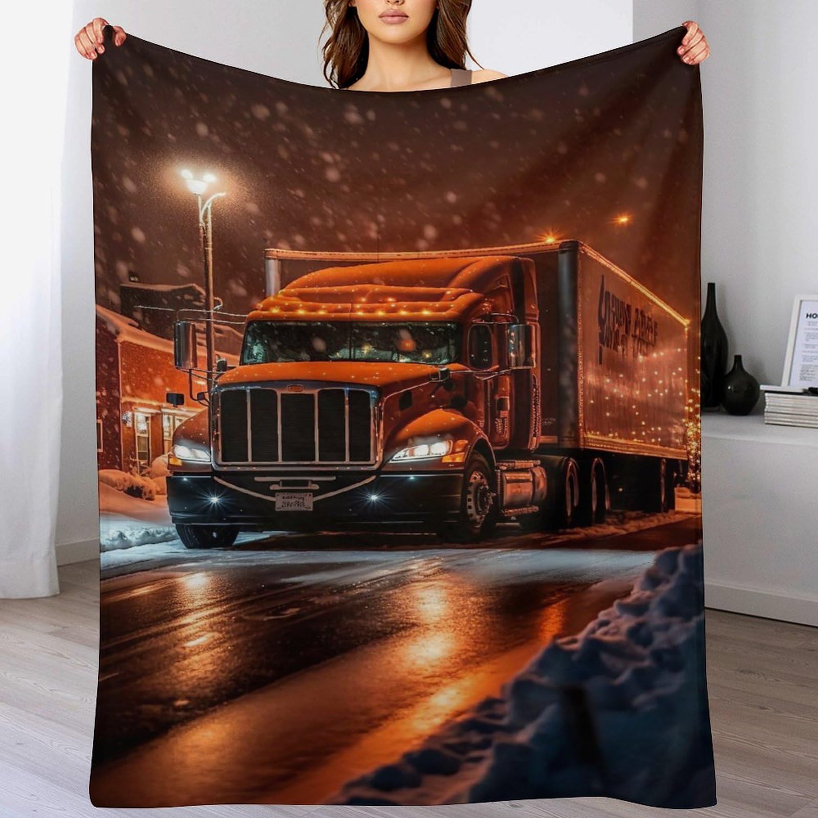Couverture en flannel imprimé camion 130x180cm plaid polaire peluche luxe