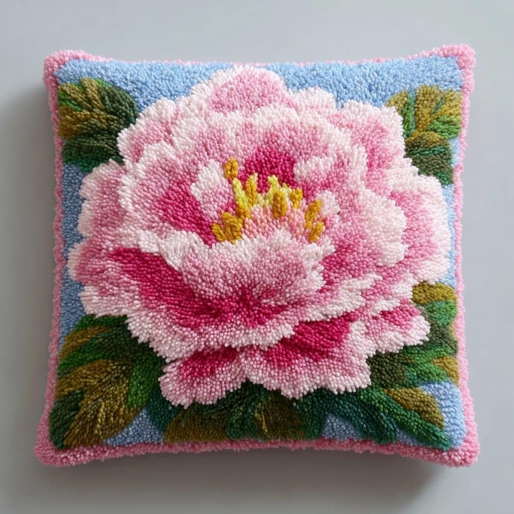 AxiangziK Latch Hook Pillow Kits with Yarn,Pink Peony