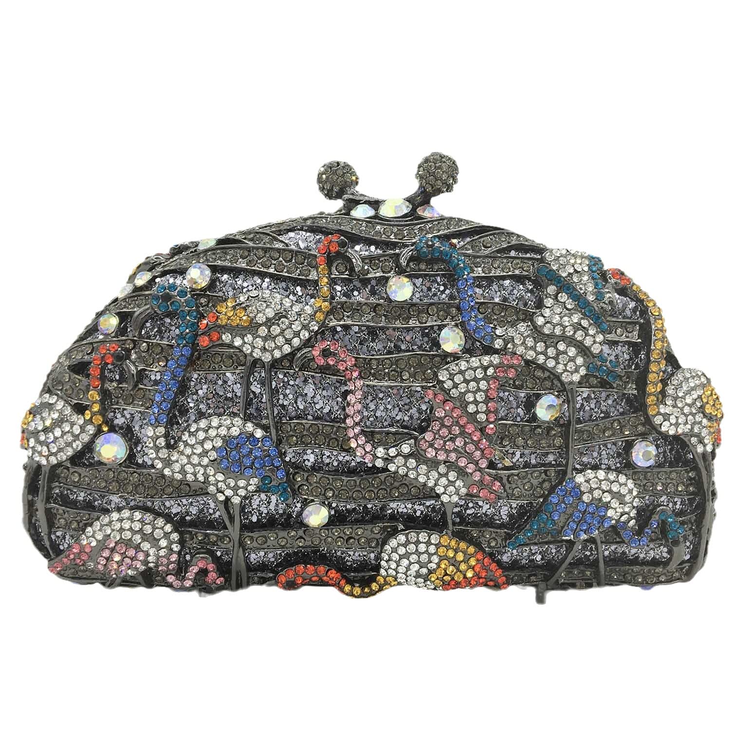 Boutique De FGG Mini Flamingo Clutch Purse for Women Wedding Evening Handbags Crystal Clutch Party Hardcase Rhinestone Bag