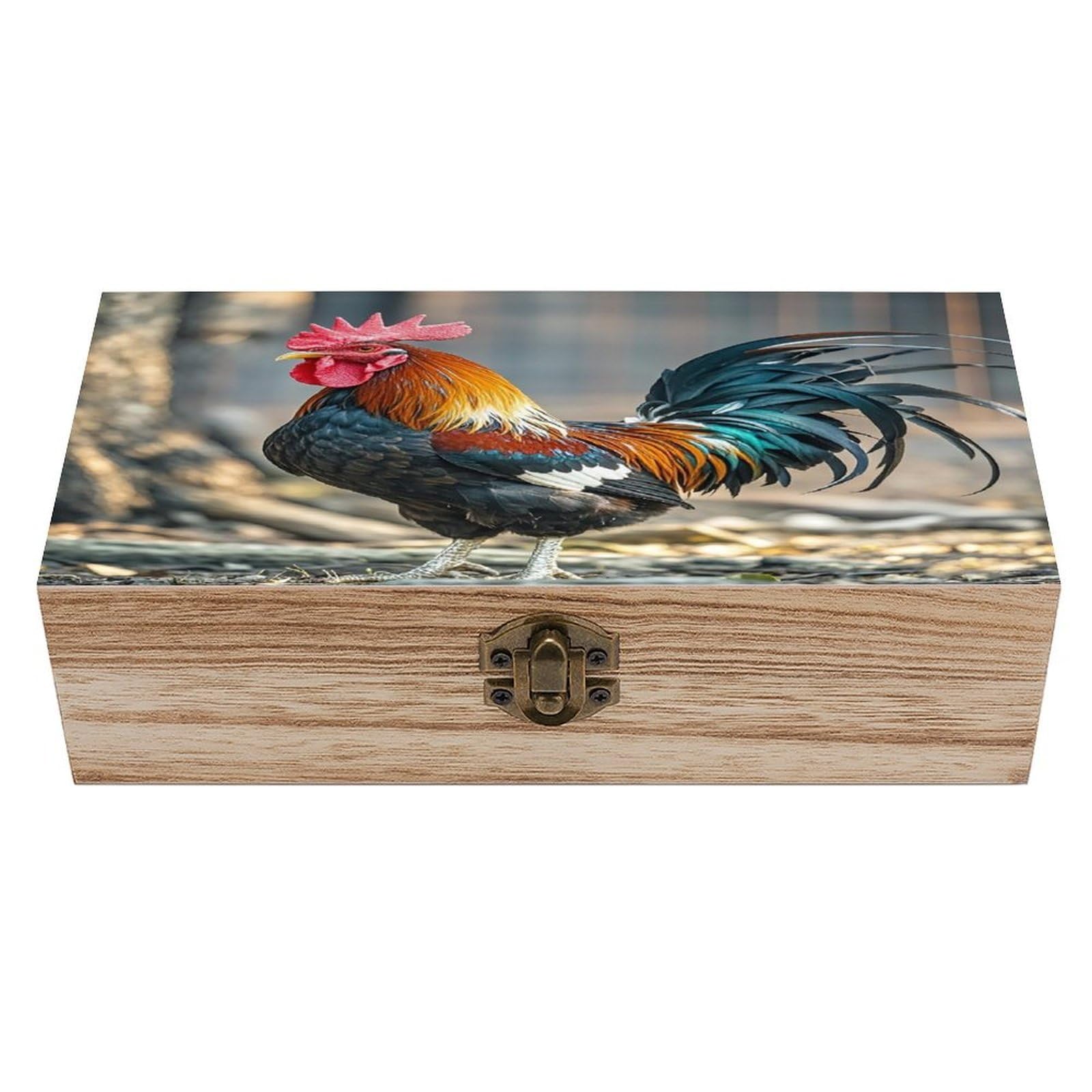 LZQPOEAS Old Rooster Illustration Wooden Box Storage Space to Organize Jewelry in A Beautiful Small Storage Box Decorative Card Boxes Memory Treasure Boxes for Crafts And Photo Storage
