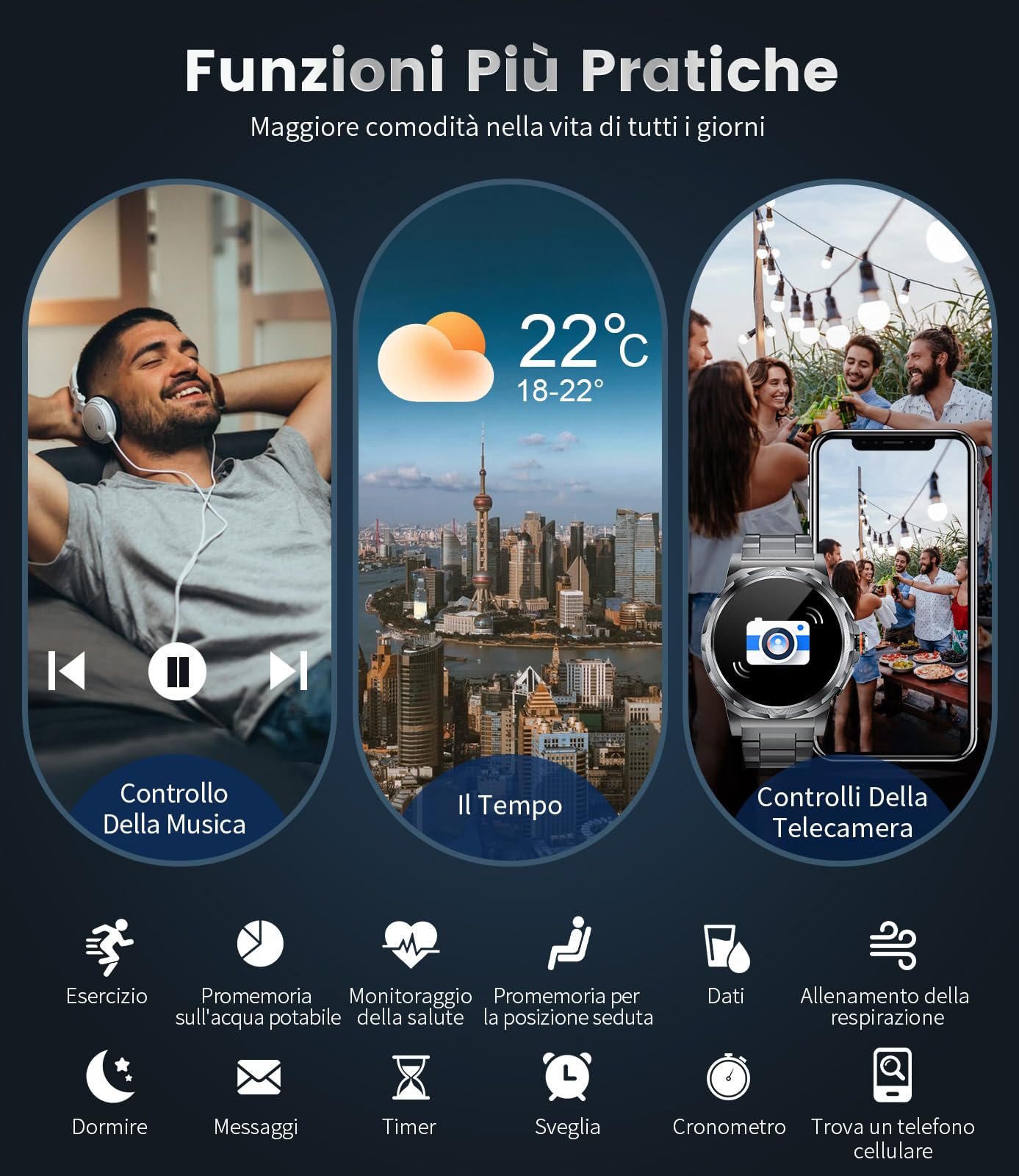 ESFOE 2024 Smartwatch Uomo, Orologio Intelligente Fitness con Chiamate Bluetooth,1.43" AMOLED Militari Smart Watch Tracker Attività con 100+ Modalità Sportive per Cardiofrequenzimetro,SpO2,Android iOS