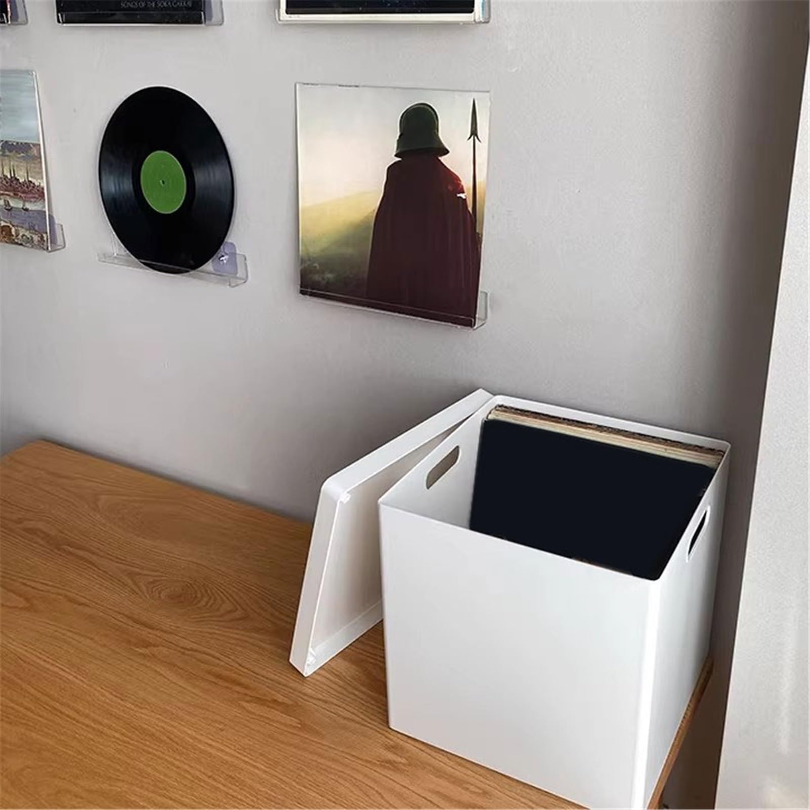 Ufficio Custodia for dischi in vinile Scatola portaoggetti in ABS con coperchio Scaffale porta dischi