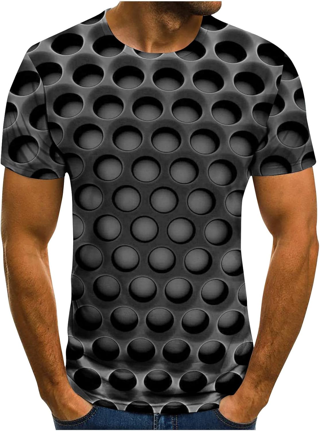 Unisex Optical Illusion 3D Print T-Shirts Short Sleeve Funny Honeycomb Graphic Crew Neck Tees Tops for Women and Men