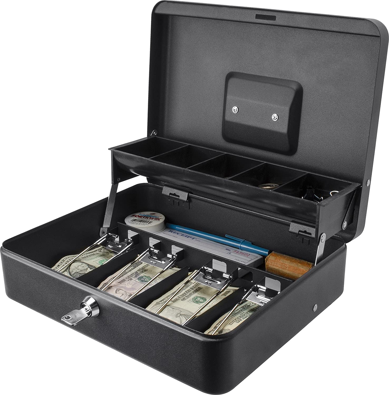 keetoz Cash Box, 11.8L x 9.5W x 3.5H Inches, Black, Cash Box with Money Tray and Key Lock with 4 Bill 5 Coin Slots,Large Safe Lock Box with Key,Portable Steel Money Saving Organizer for Security (B0C6TBVCGY) Amazon Price History, Amazon Price Tracker