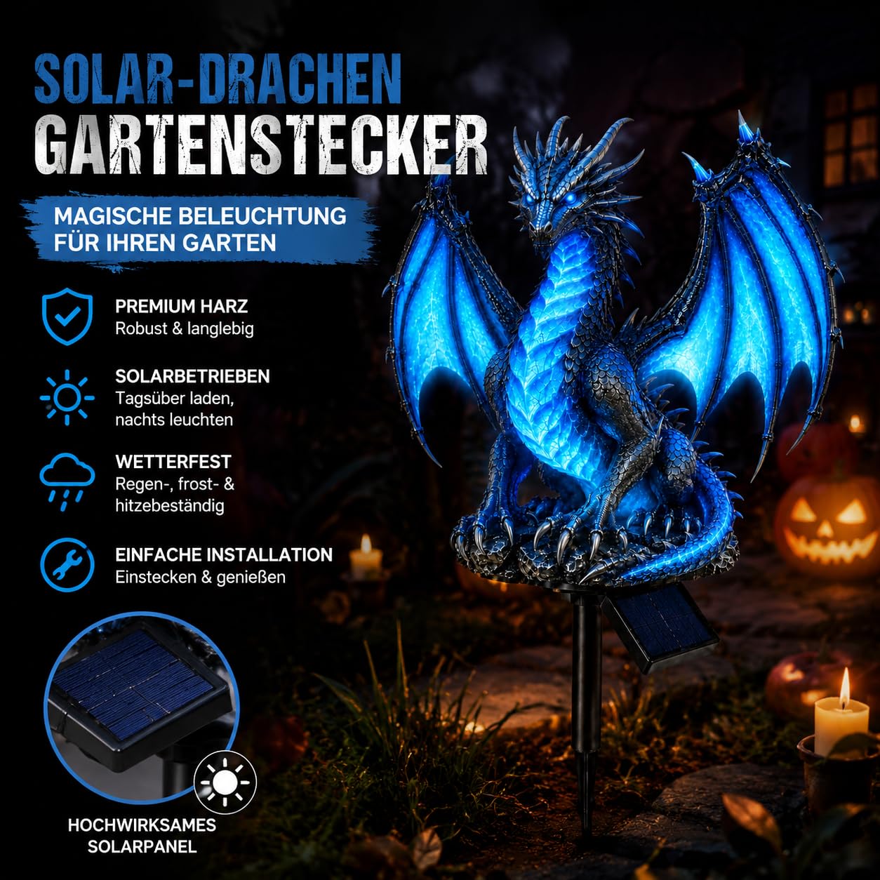 Décoration extérieure race solaire fantaisie dragon glacé lampe de jardin à brancher Halloween 1 pièce