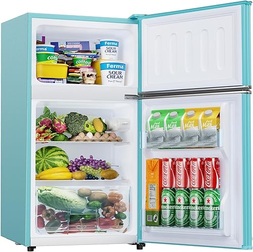 Mini refrigerador retro con congelador mini refrigerador de 3.2 pies cúbicos con 2 puertas, refrigerador pequeño compacto de ahorro de energía,