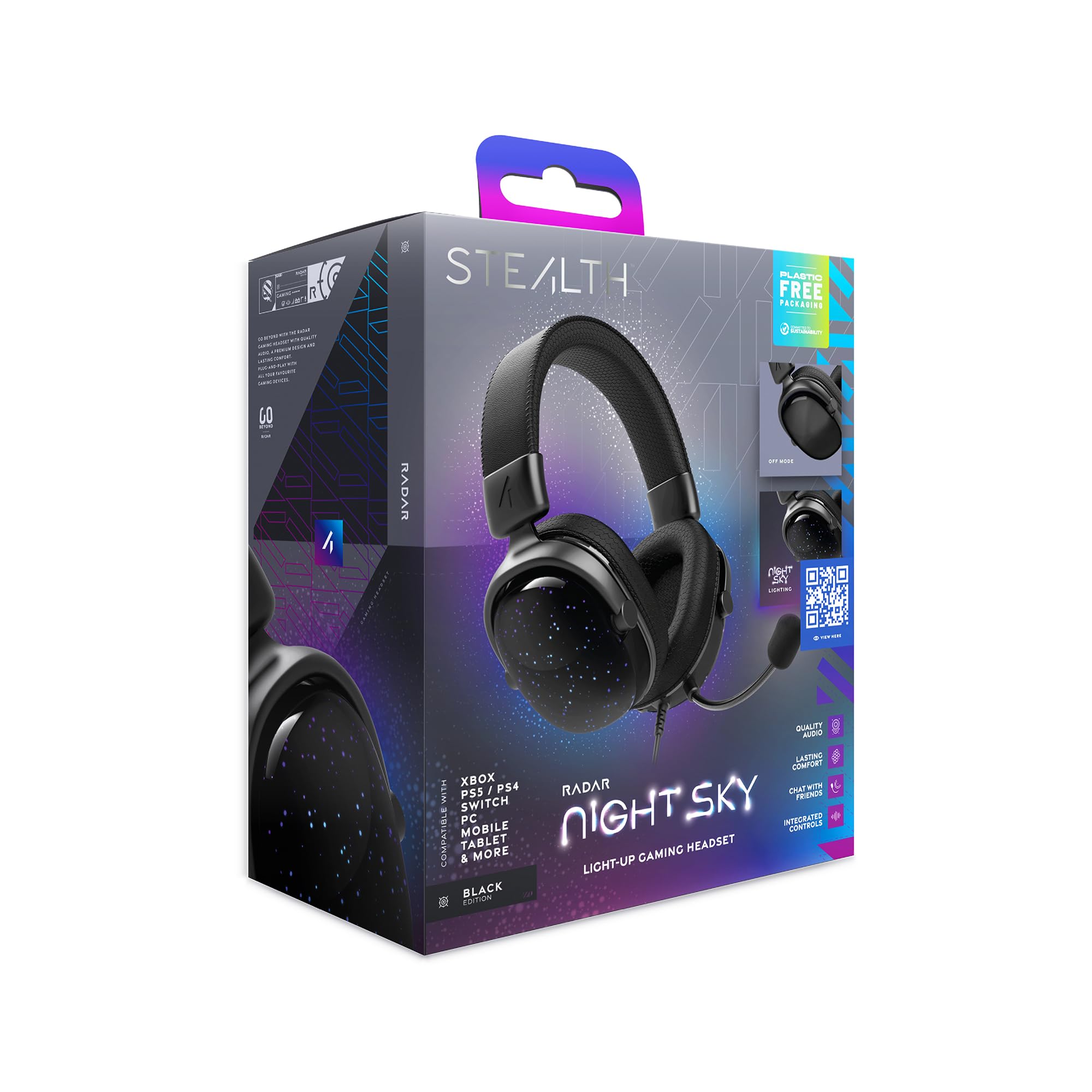 STEALTH RADAR - Cuffie da gioco illuminate, colore: Cielo notturno, compatibili con console di gioco, cellulari e PC