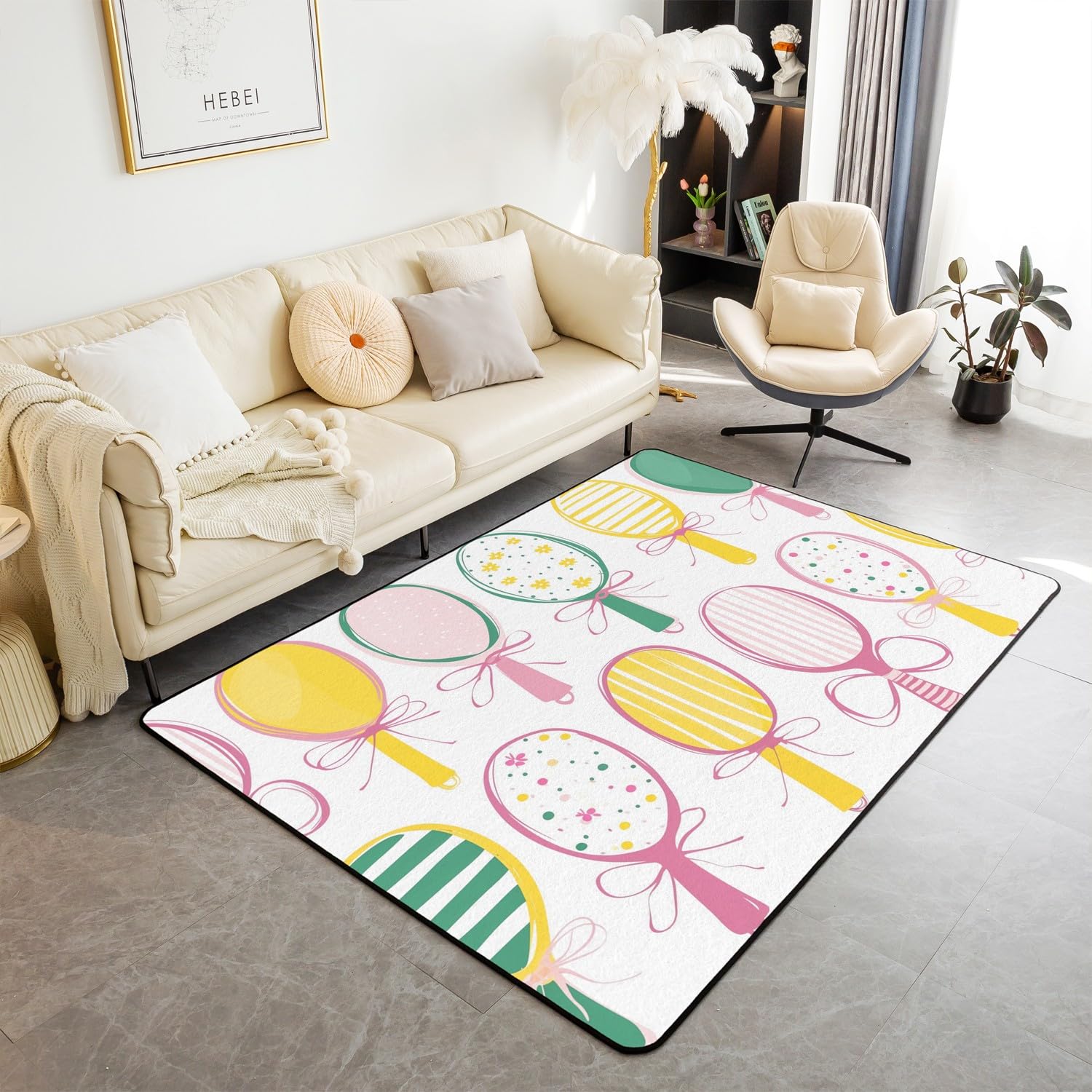 Tapis de salon pour enfants 100 x 150 cm motif sport et nœud pour chambre garçon