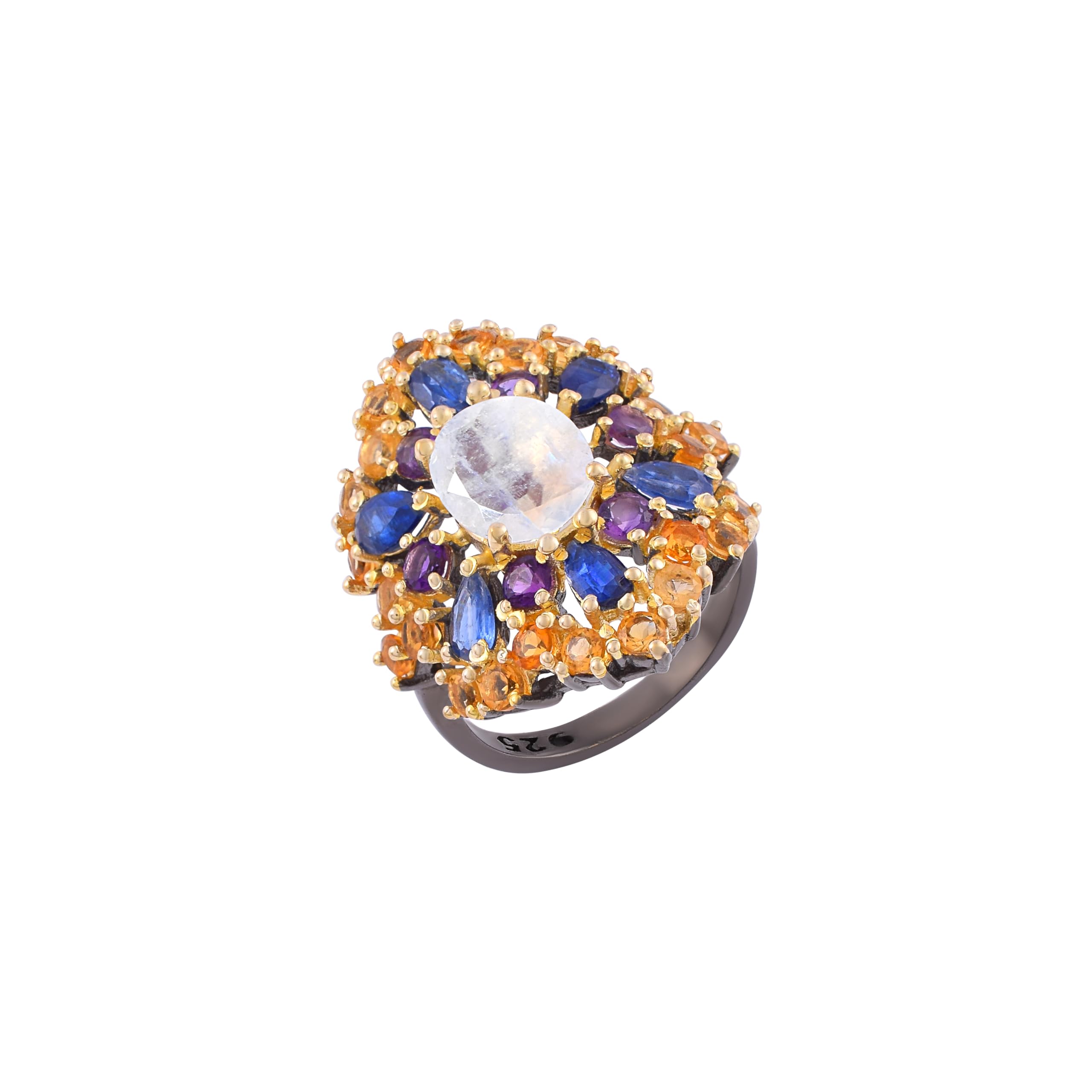 Bague argent 925 ajustable sans ternir avec pierres citrine améthyste