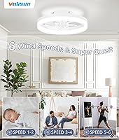Vista 5 de VOLISUN Ventiladores de techo pequeños de 13 pulgadas con luces y control remoto, ventiladores de techo de perfil bajo con luz, luz de techo LED