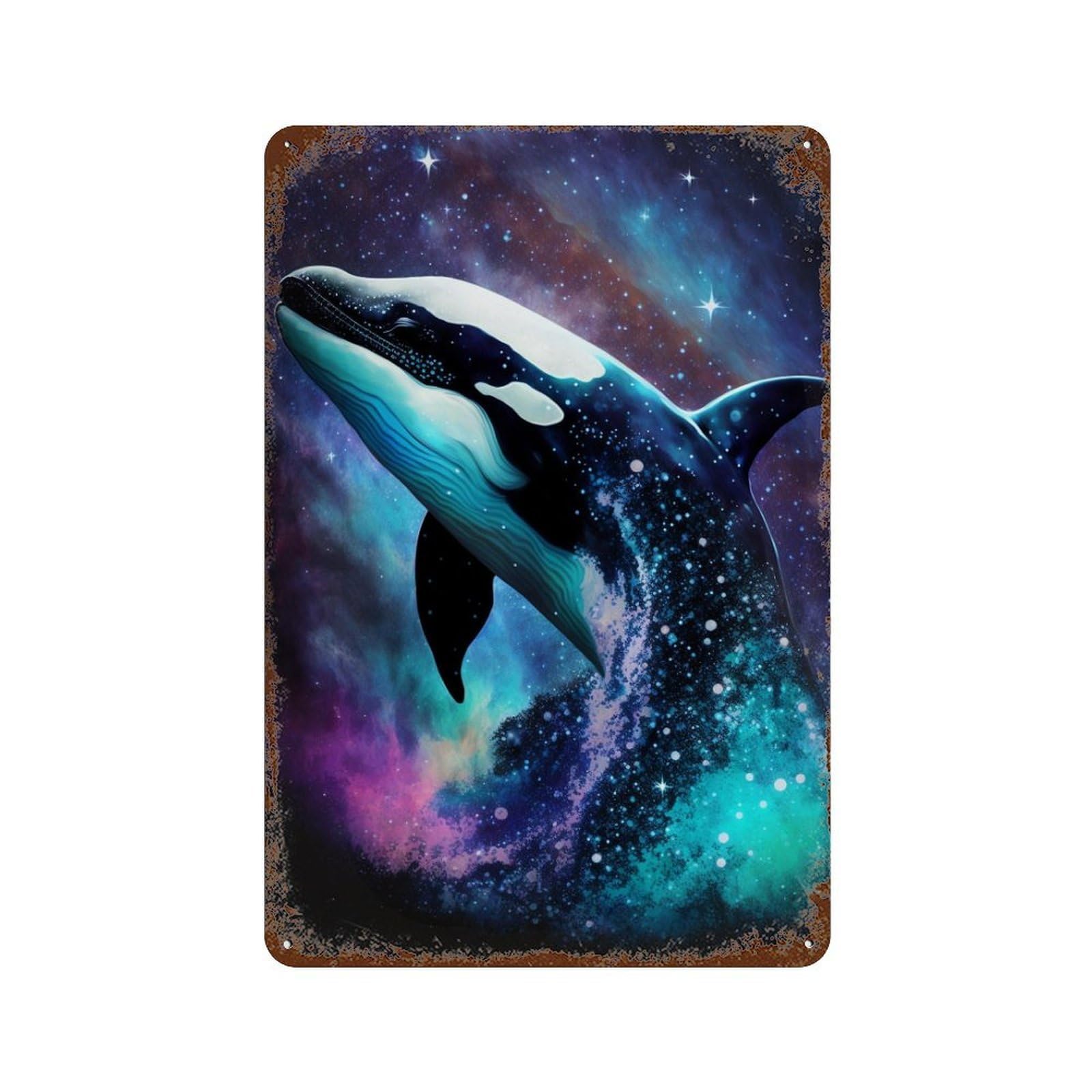 Whale in Space Art Print-6 11.8"x7.9" Retro Metal Sign, Old School Wall Decor for Office, Studio And Wall Decor