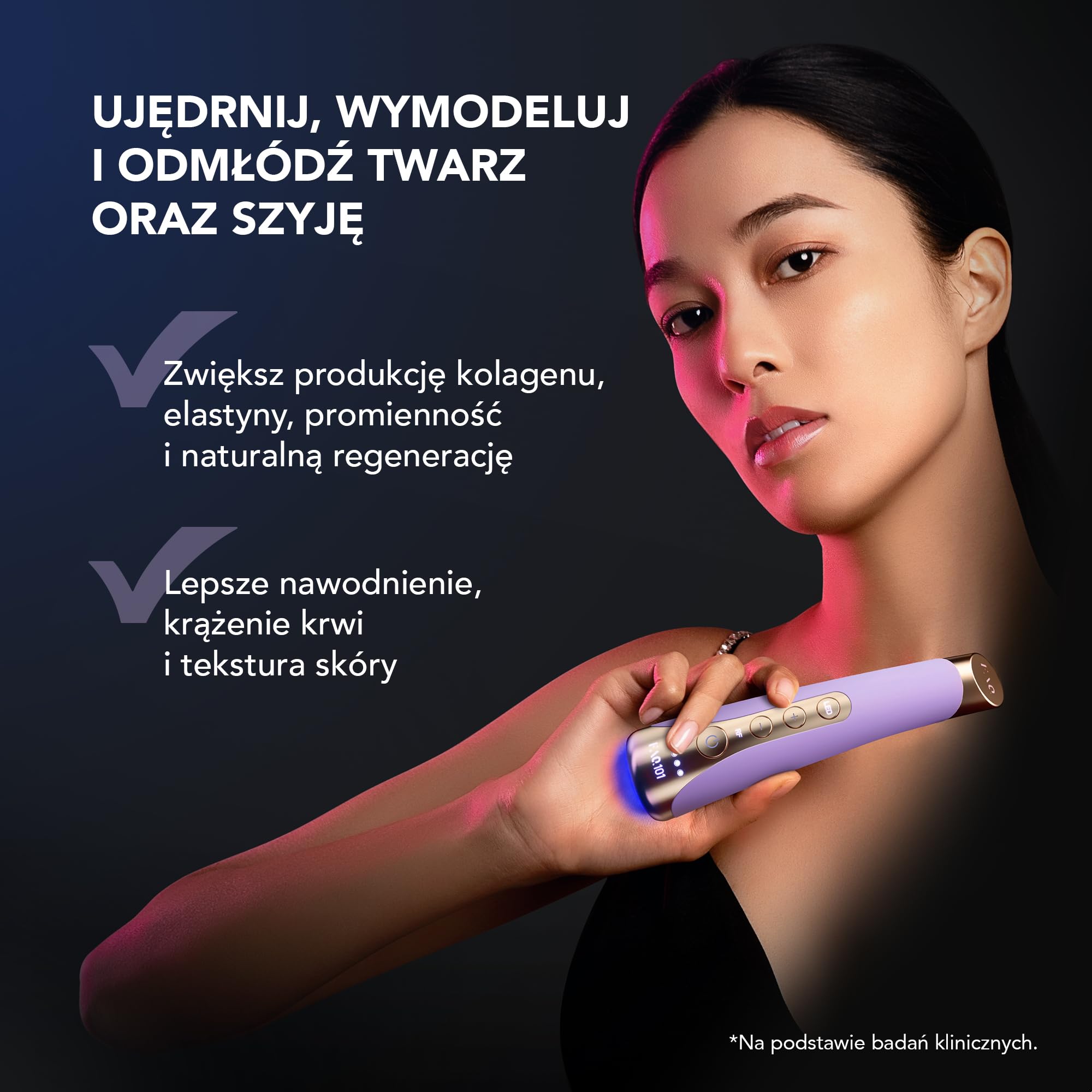 FAQ 101 Ametyst RF & LED urządzenie do twarzy - czerwone i niebieskie | Urządzenie do twarzy RF, masaż twarzy LED, czerwone światło, niebieskie światło, z aplikacją, promieniami skóry, pulsacjami