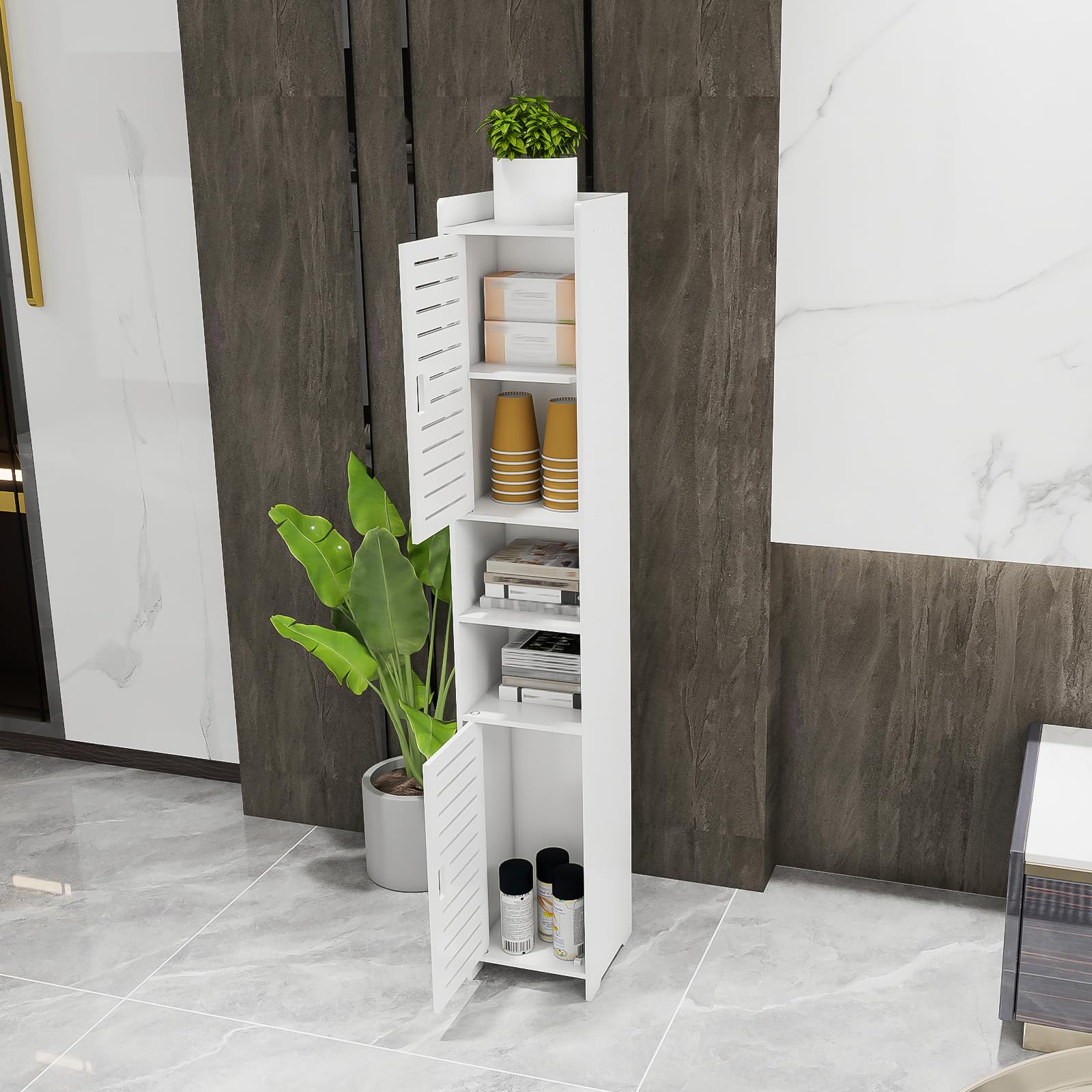 Mueble de columna de baño de alto almacenamiento, armario de pie, para salón, comedor, cocina, baño, 26 x 22 x 118 cm, color blanco