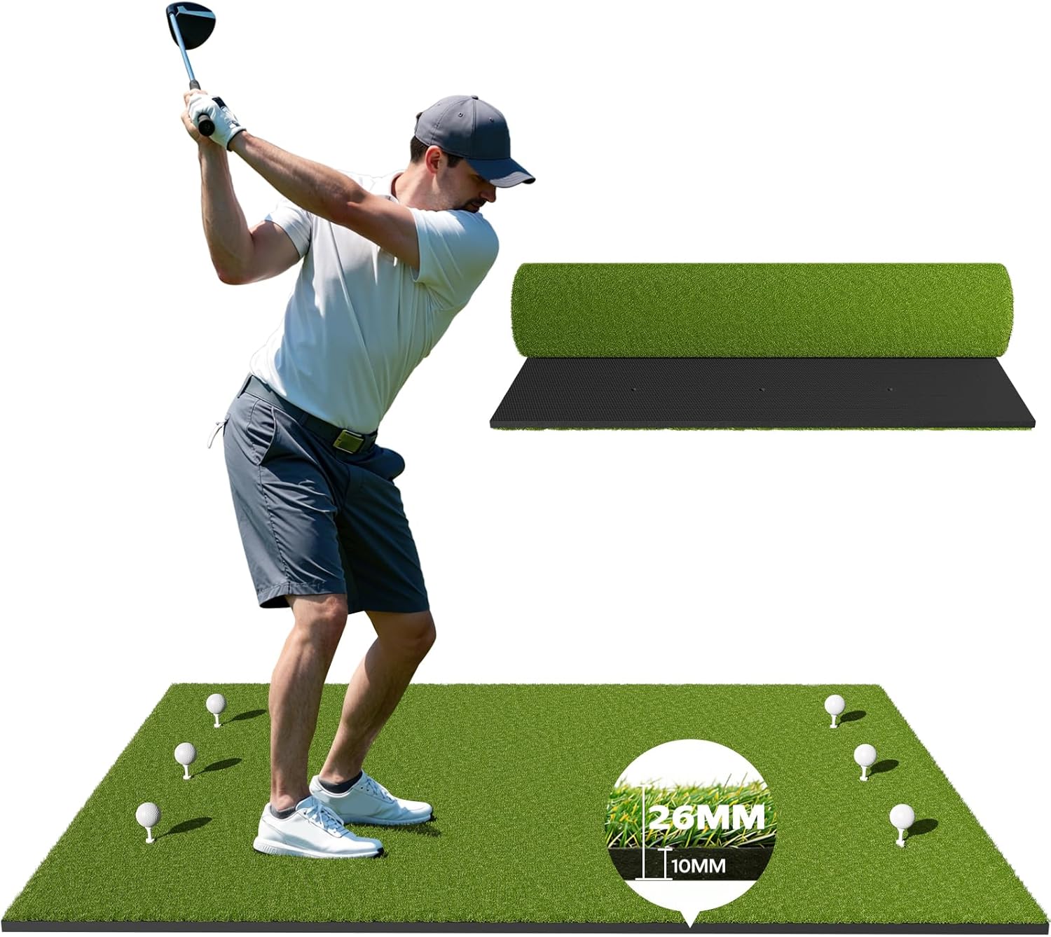 RIKADE Golf Mat - 5x4ft & 6x4ft 26mm-31mm Golf Hitting Mat for Simulators, Backyard, Garage, Indoor & Outdoor Use, Features Dual-Turf Mats with Ball Tray for Chipping and Swing Training