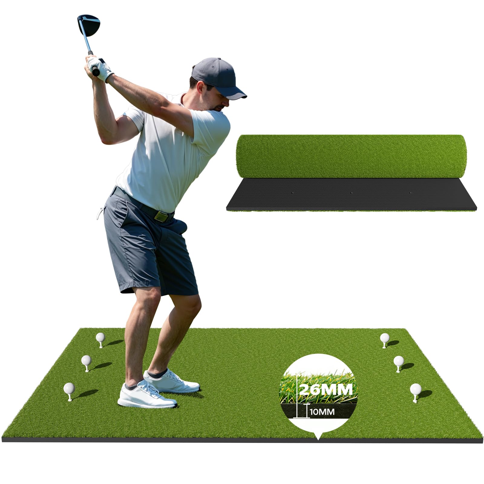 RIKADE Golf Mat - 5x4ft 6x4ft 26mm-31mm Golf Hitting Mat for Simulators Backyard Garage Indoor Outdoor Use Features