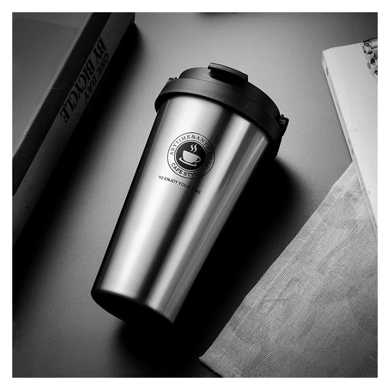 Taza de café de Gran Capacidad de 500 ml con Tapa y asa, Regalo Creativo de Navidad y Año Nuevo, de Acero Inoxidable.