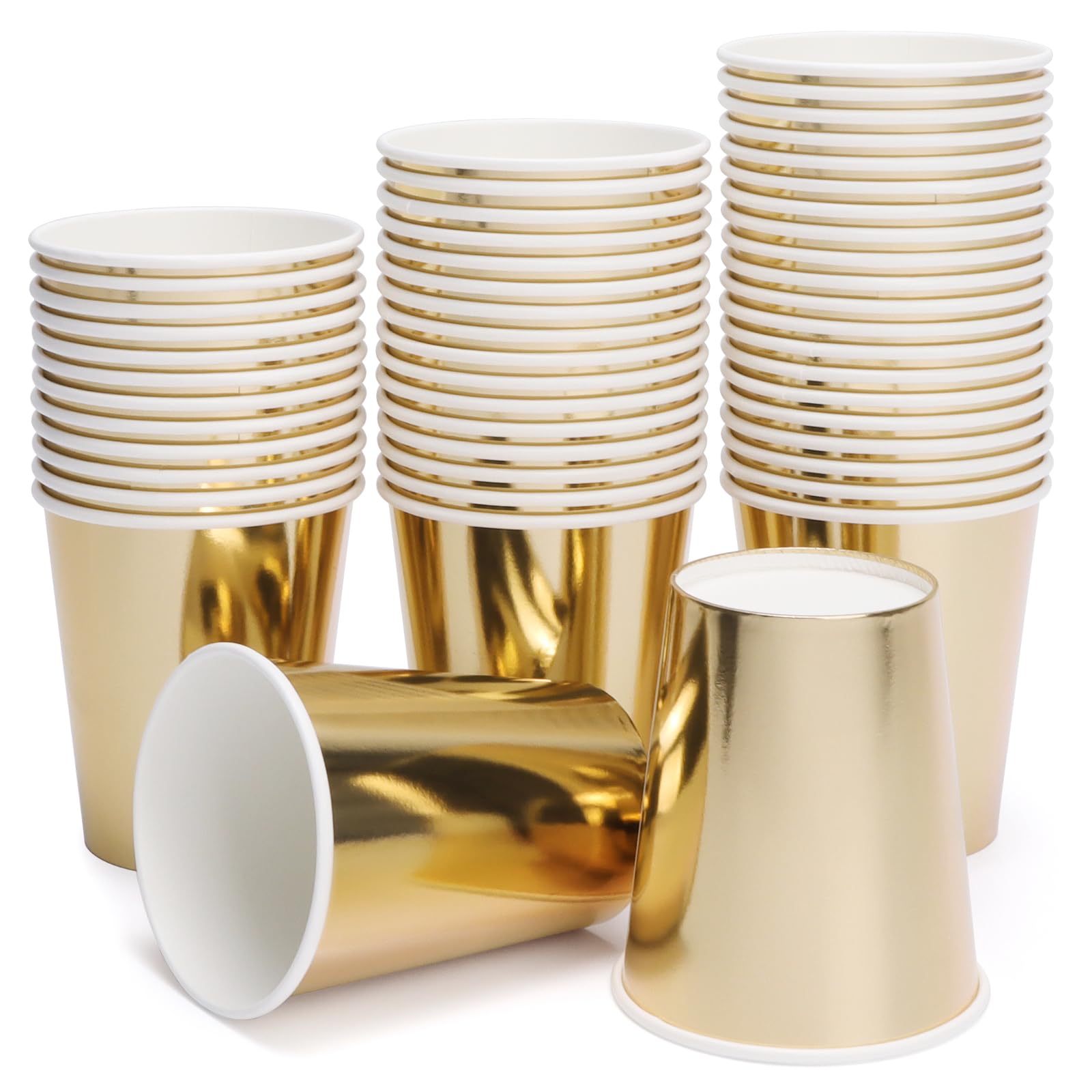 PARTY GO 50Pcs Paper Cups for Dinner and Dessert, Disposable Cups Party Supplies Pack for Valentine Holiday Wedding Birthday Party Baby Shower Decorations Gold — image 1