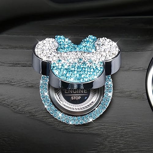 Miniatura 1 de Pangpai Car Cute Push to Start Button Cover Accessories, Blue Crystal Rhinestones Car Engine Start Stop Button Cover, Bling Car Decoration Interior