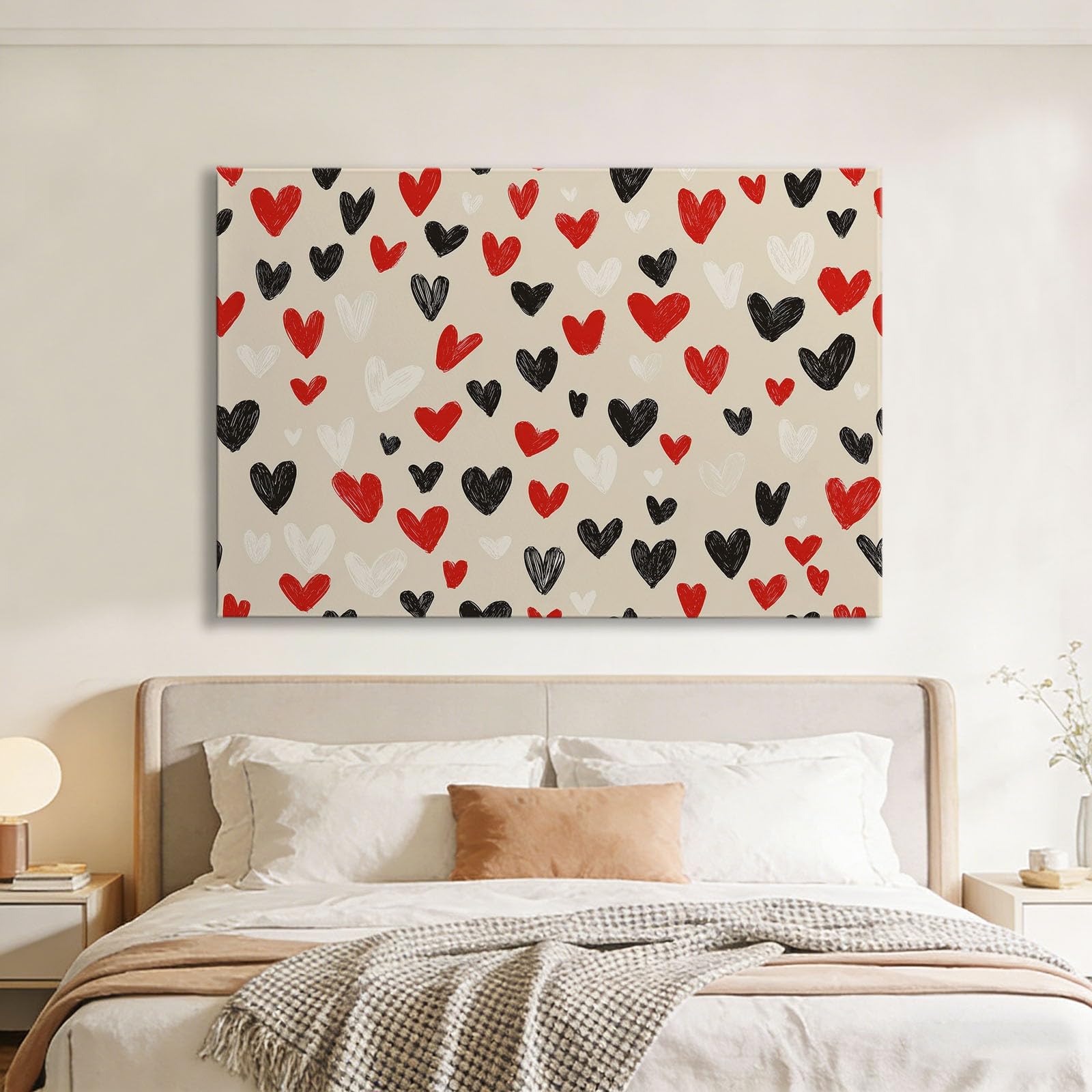 Générique Impression sur Toile Imprimée Simple Dessiné Main Valentin Cœur, Image sur toile Cadre Tableau Decoration Murale 70 x 50 cm - Tableau sur toile pour Chambre Salle à manger