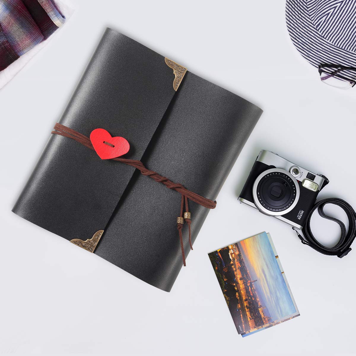 ThxMadam Scrapbook skórzany album fotograficzny księga gości ślubna pamiątki DIY z 60 czarnymi stronami, prezent na Walentynki, urodziny, Boże Narodzenie, podróż, ślub, dla żony, matki, córki,
