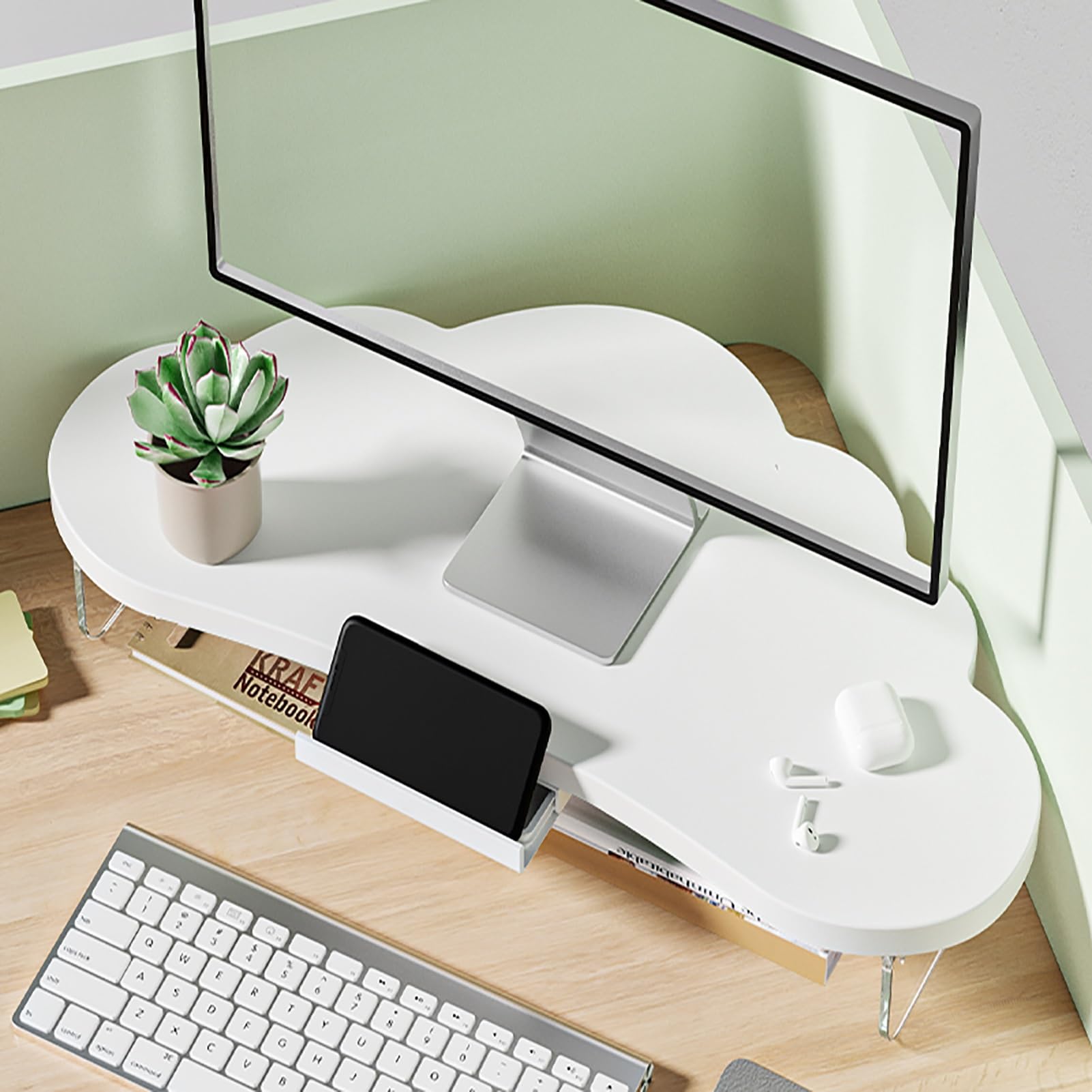 Supporto Monitor Supporto per Monitor Regolabile in Altezza con Cassetto e Supporto per Telefono, Organizer da Scrivania per Monitor e Accessori per Scrivania, Portaschermi per Ufficio ( Color : White