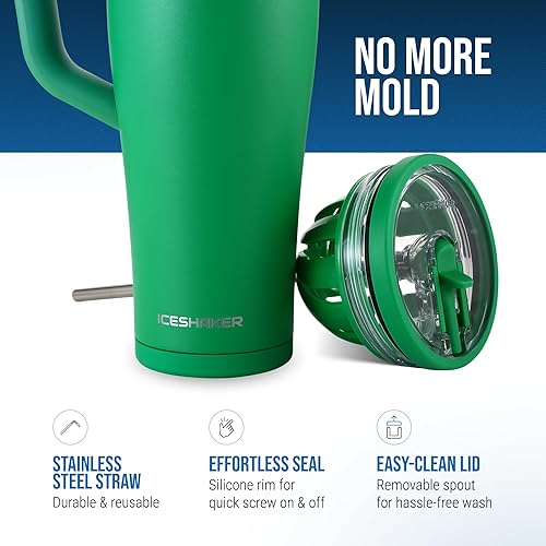 Miniatura 2 de Ice Shaker Botella agitadora aislada de acero inoxidable  40 onzas, verde dragón, fría durante más de 30 horas, botella agitadora 2 en 1, botella