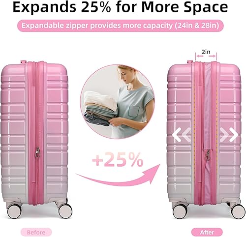 Miniatura 2 de LARVENDER Juego de maletas ligeras expandibles con ruedas giratorias, Melocotón espumoso 6pcs, Juego de 6 piezas (18202428DBTB), Conjuntos de