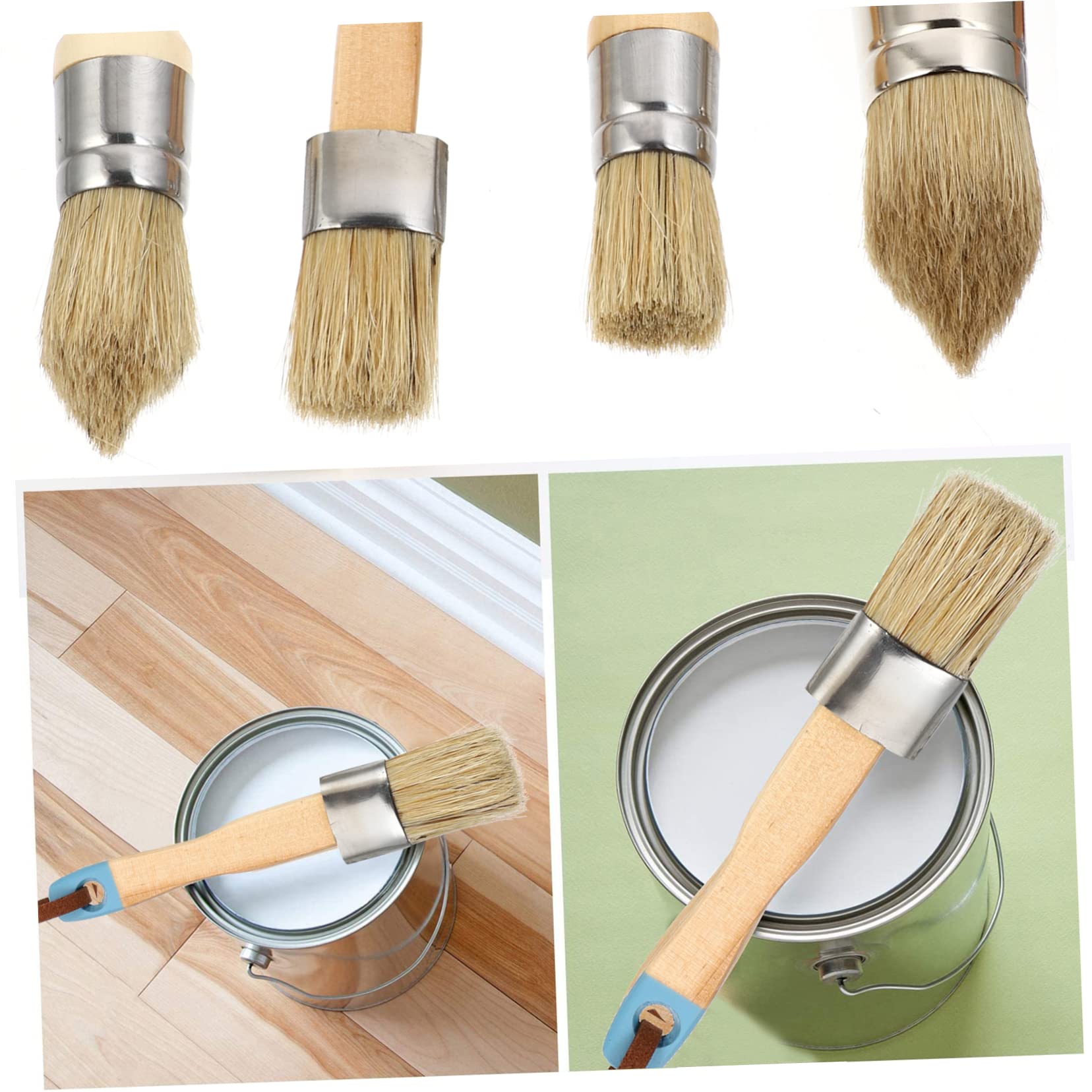 MAGICLULU 4piezas Pinceles De Cerdas Naturales para Pintar y Encerar Muebles Mango De Madera Cómodo Herramienta Versátil para Pintura Acrílica Madera y Decoración del Hogar