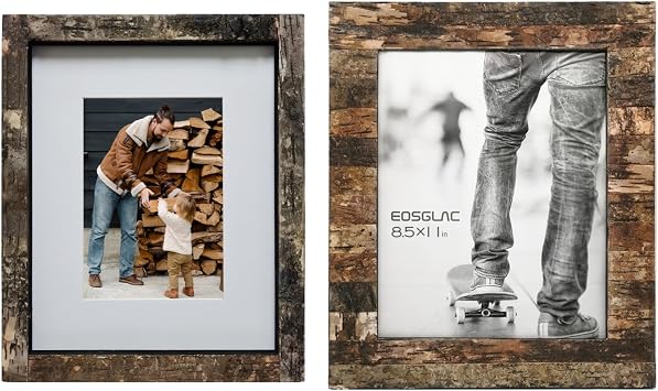 Eosglac 8.5x11 inch Natural Birch Bark Picture Frames 2 Pack 2 Styles Rustic Wood Photo Frame for Tabletop or Wall Hanging