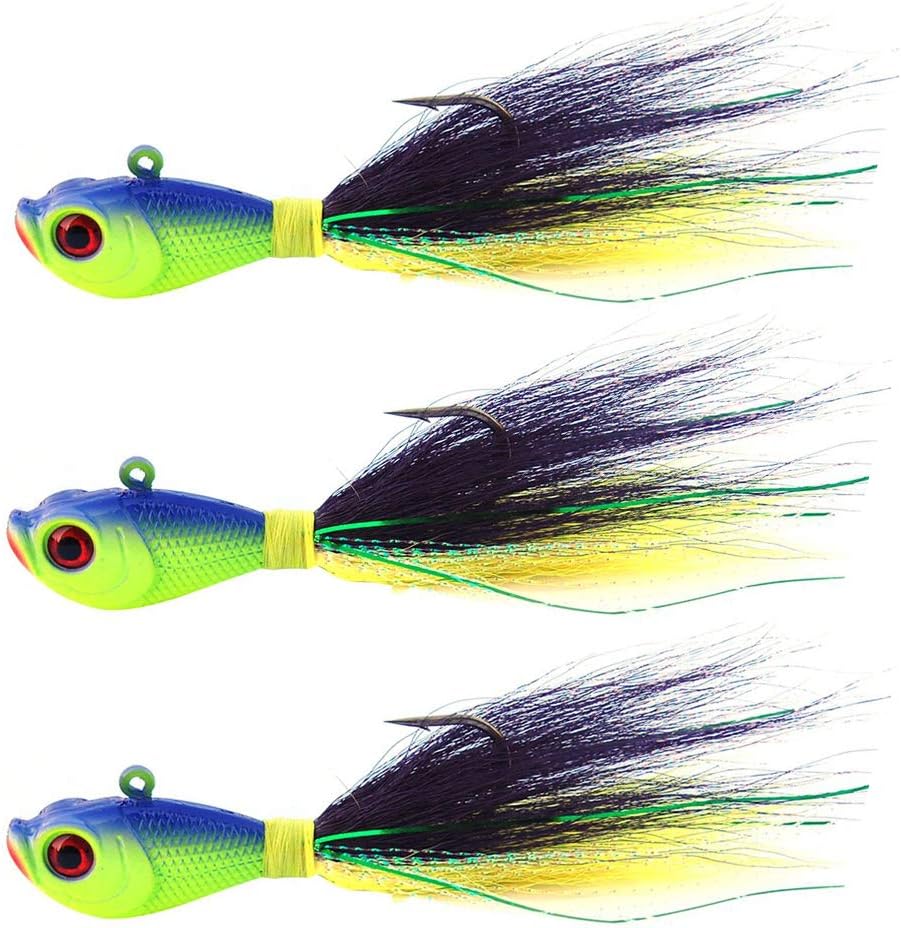 Shaddock Fishing Bucktail Jig Fluke Lures Saltwater Freshwater Fishing Baits Assorted Kit for Bass Striper Bluefish Surf Fishing Size 1/4-2ounce Pack of 3