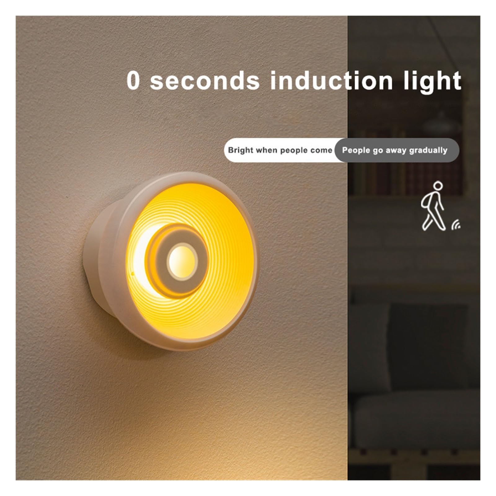 Lampka Nocna Lampka Nocna LED Z Czujnikiem Ruchu PIR Okrągły Kształt USB Bezprzewodowe Przyciemnianie Oświetlenie Podszafkowe Do Szafy Sypialnia Kinkiet Kuchenny 3 Tryby OśWietlenia(Touch white)
