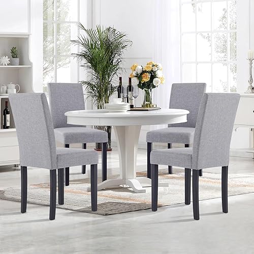 Miniatura 7 de Juego de 2 sillas de comedor, sillas laterales tapizadas de tela, ergonómicas, con respaldo alto, sin brazos con patas de madera y asiento acolchado