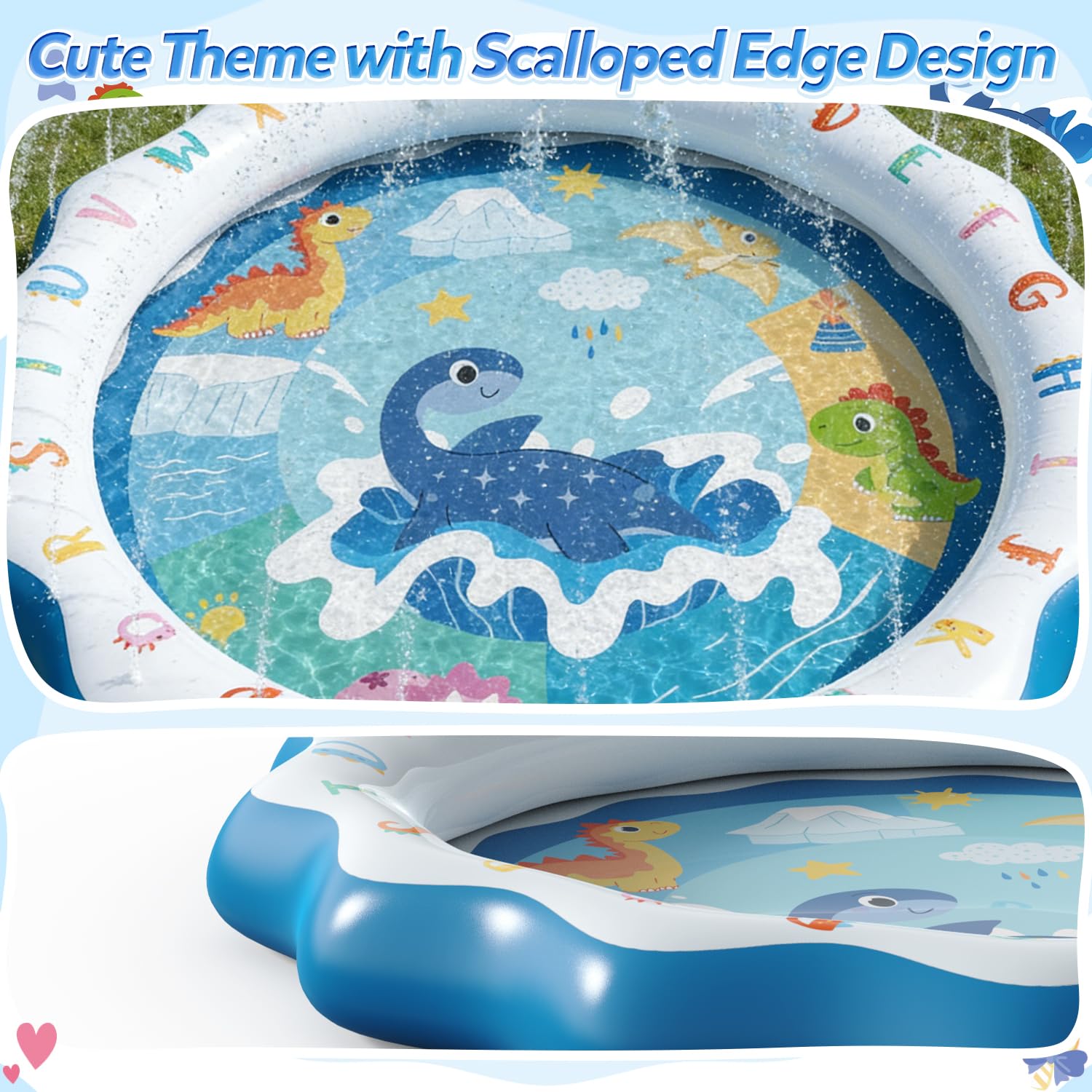 Skirfy Dinosaurier Splash Pad, Sprinkler-Spielmatte, 170 cm Sommer-Wasserspielzeug für Kinder, Wasserspritzmatte für Outdoor-Familienaktivitäten, Partys, Strand und Garten, 170 cm