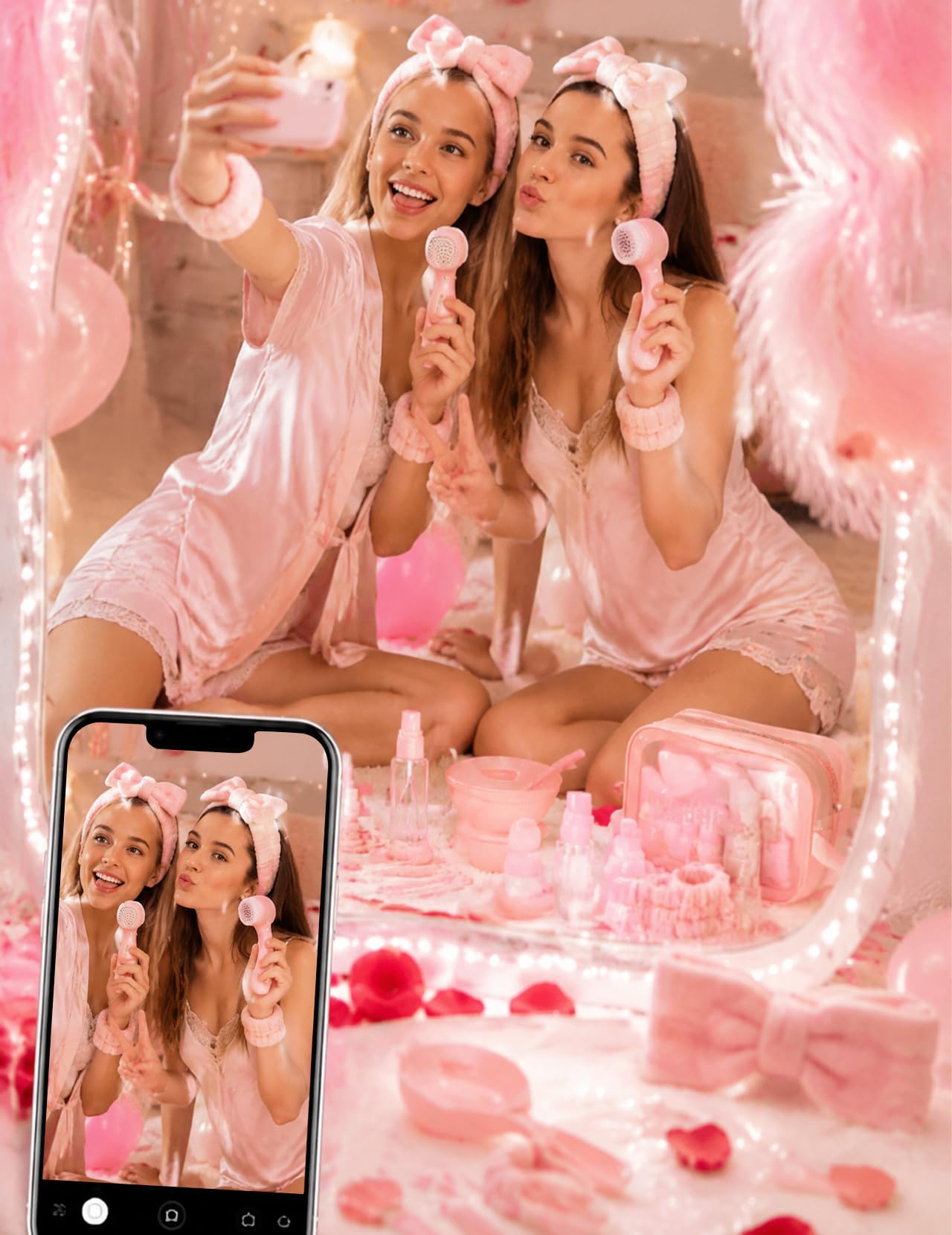 72 Pièces kit Soirée Pyjama Fille Cadeau, Kit Complet Soins du Visage, Outils de Beauté & Pochettes, Idéal pour Les Amis, les Décorations de la Fête des Demoiselles d'honneur et les Cadeaux