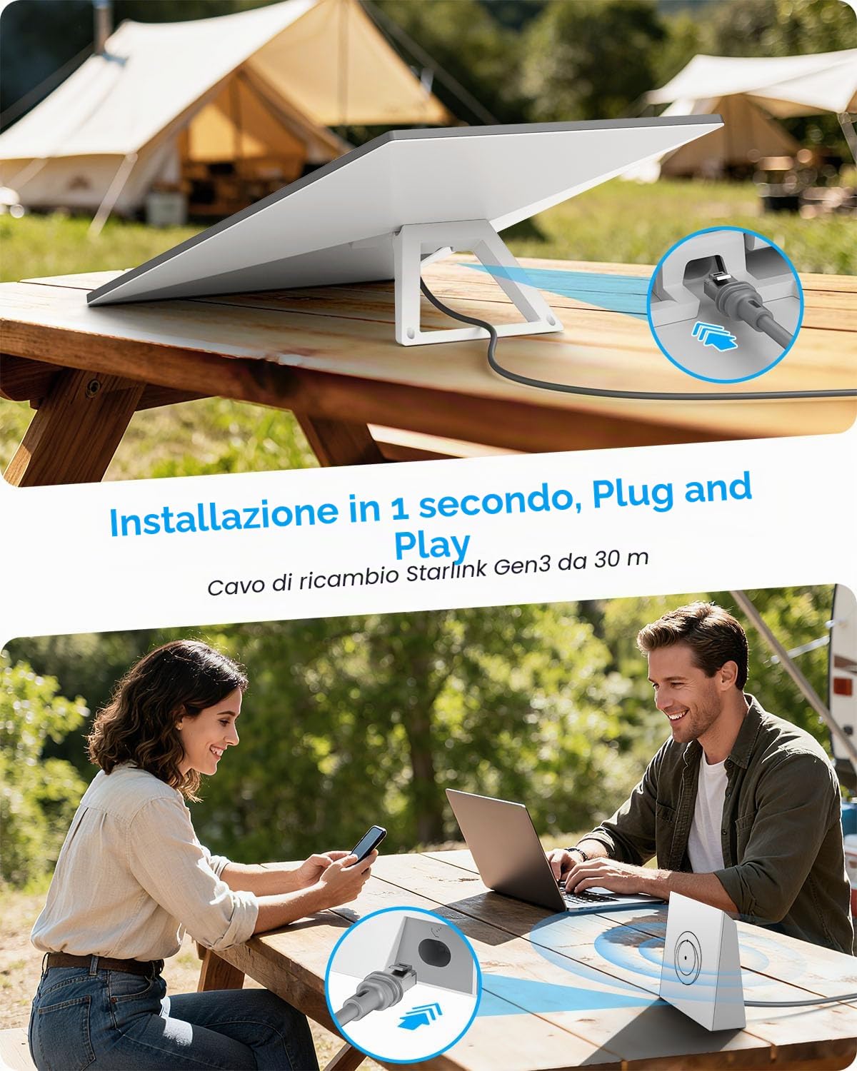 SUNGUY 30M Starlink Gen 3 Cavo Starlink Standard Generation 3, cavo di prolunga di ricambio impermeabile Starlink, accessori satellitari Star Link Standard V3 (100FT/30M)
