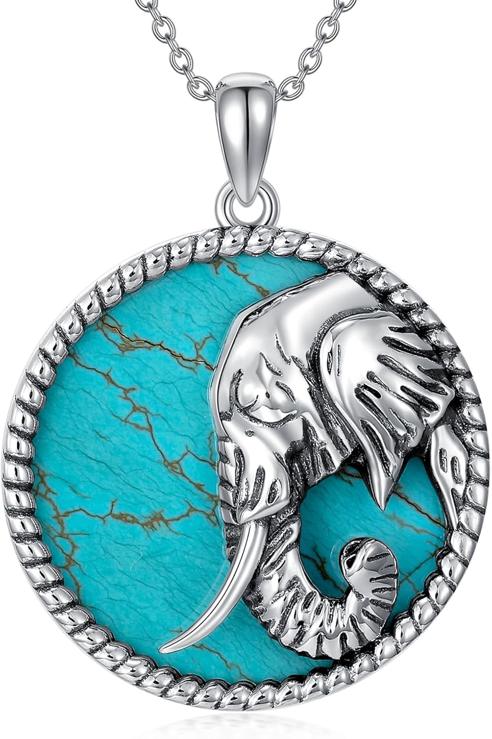 Natural Turquoise Elephant Necklace for Women 925 Sterling Silver Elephant Pendant with Genuine Turquoise Jewelry Gifts