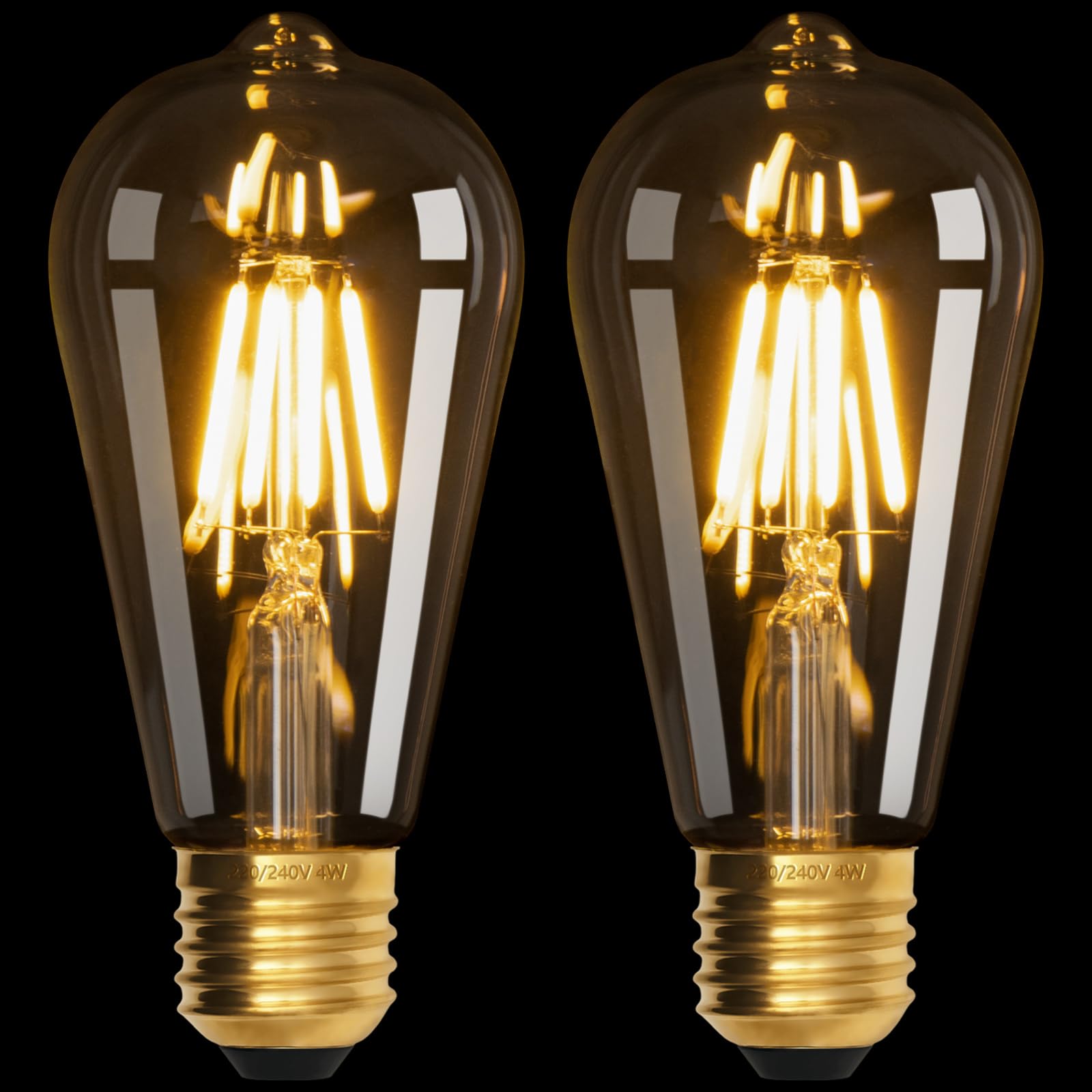 Terafeels 2 Pack E27 Vintage LED Light Bulbs, ST64, 4W, 220-240V, 2700K Warm White Glow, Clear Glass, Edison Screw in Light Bulb