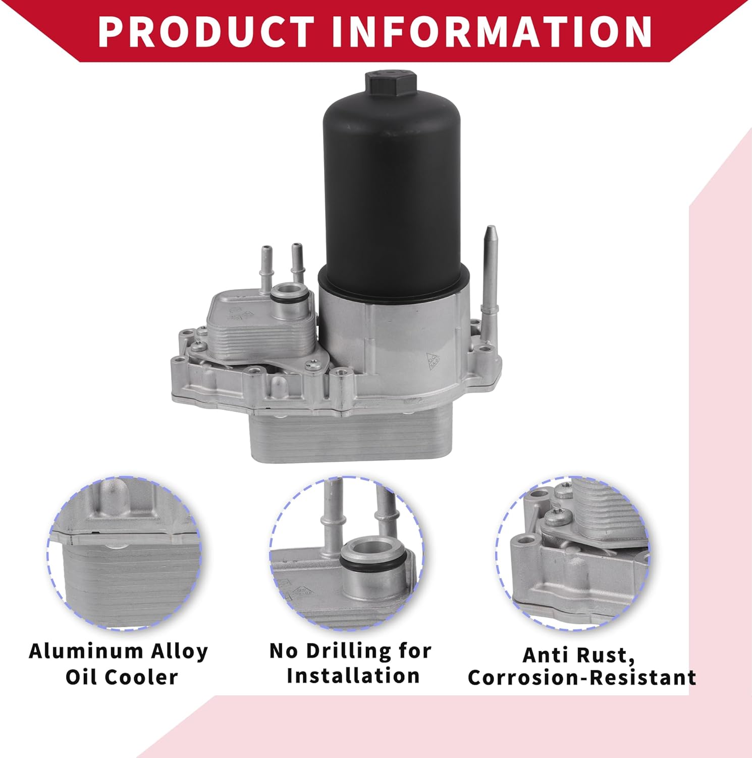 No.LR009570 Engine Oil Cooler Oil Filter Housing Adapter Assembly with O-ring Seals for Land Rover LR4 LR3 / Front Transmission Oil Heat Exchanger/Upgraded Aluminum Alloy / 1 Pcs