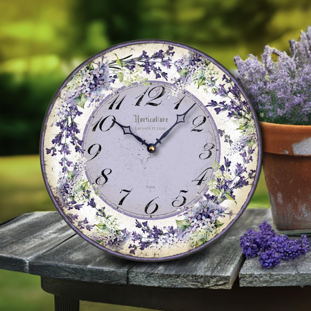 Item C8209 Vintage Style Lilacs and Lavender Wall Clock (12 Inch Diameter)