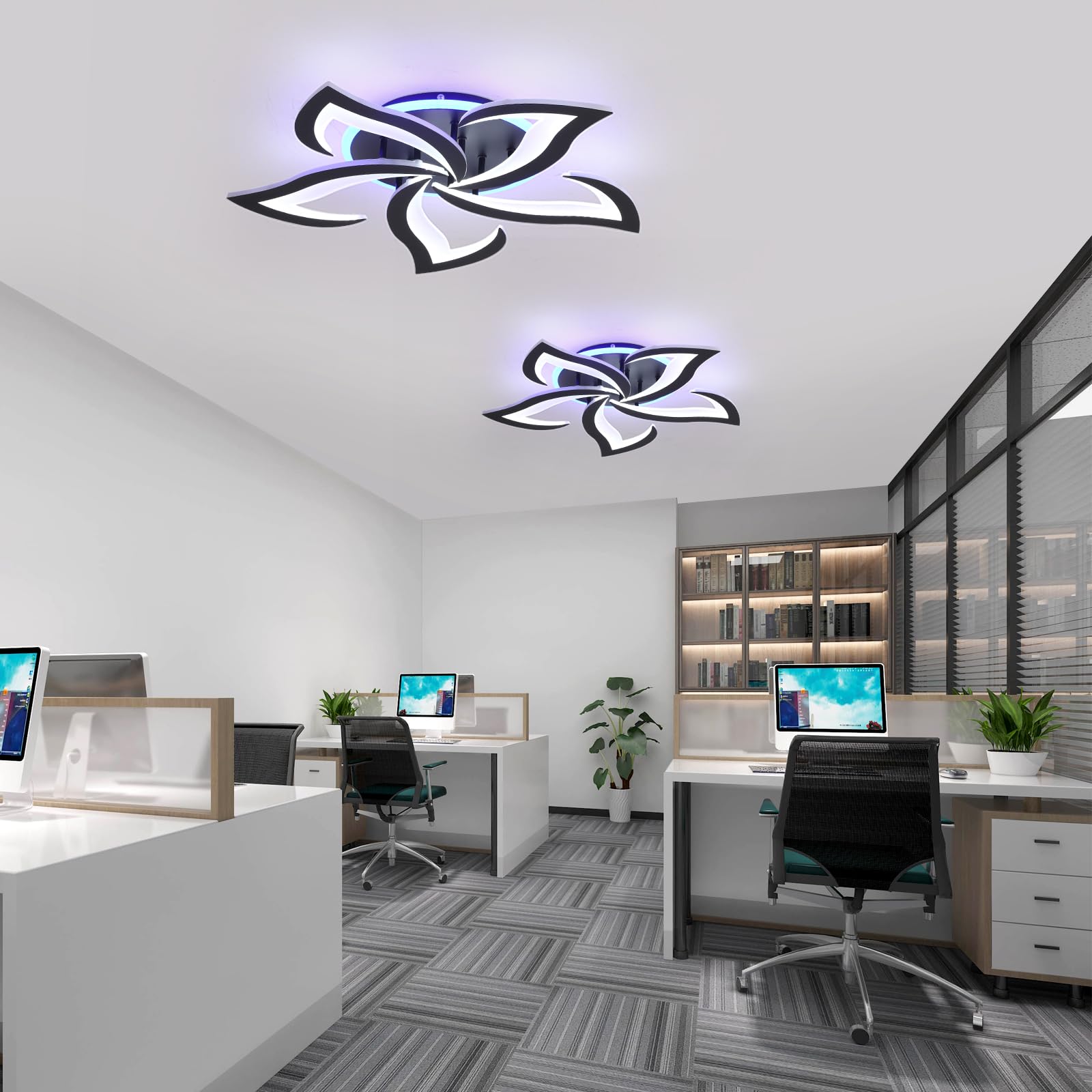 Plafoniera LED Soffitto 5 Petali Fiore Moderna Dimmerabile Nero | Plafoniera moderna da soffitto con telecomando, luce regolabile 3000-6000K per soggiorno, camera, cucina e corridoio