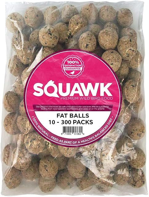 SQUAWK Suet Fat Balls | Premium Garden Wild Bird Food | Enhanced Year-Round Formula | Naturally Blended, High in Energy & Protein-Rich Feed | Full of Fresh Nutritious Fat Fibre & Moisture (10 Pack)