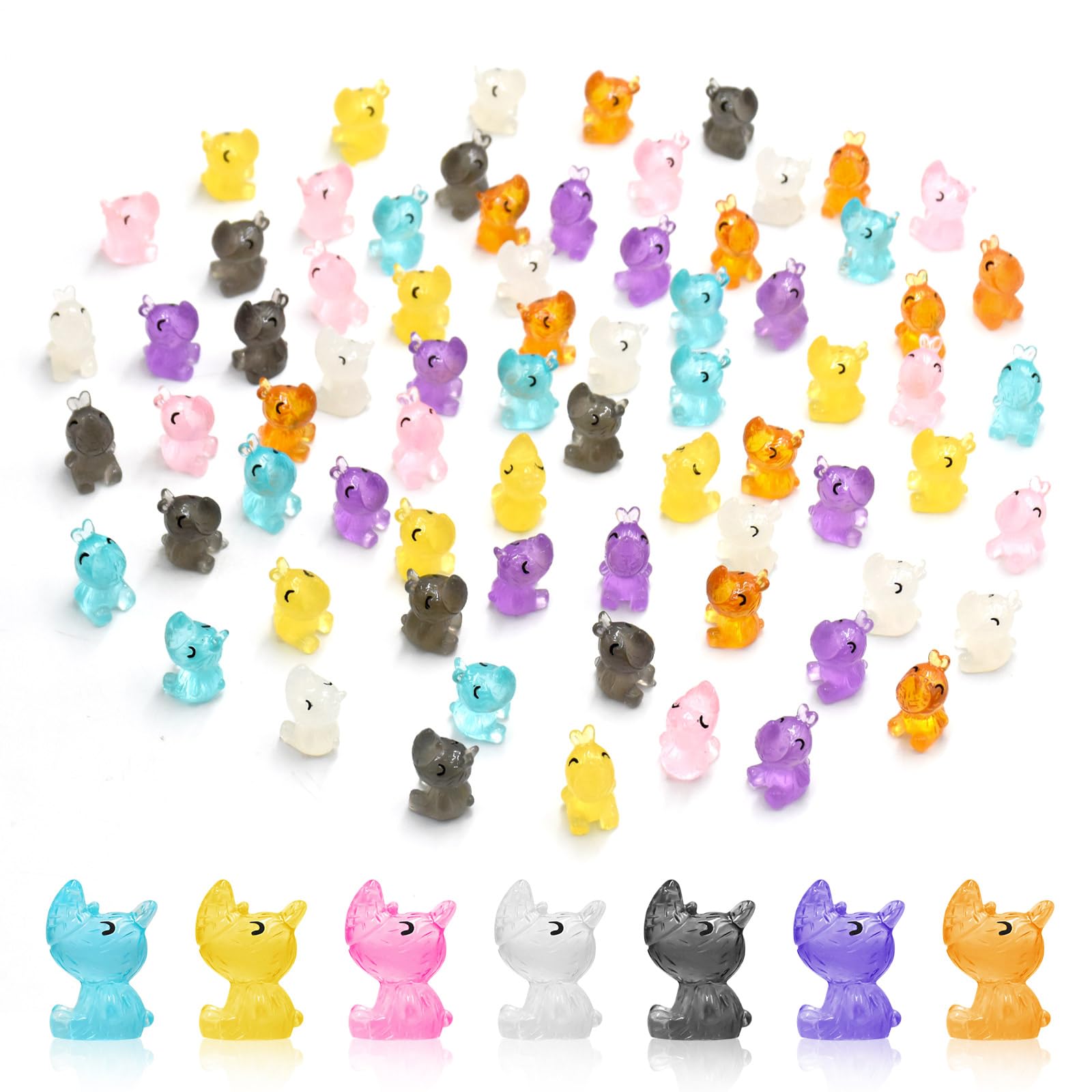 70 Pieces Mini Rhinoceros Animals Luminous Mini Resin Animals for Dollhouse Micro Fairy Garden Landscape Aquarium Birthday Decorations