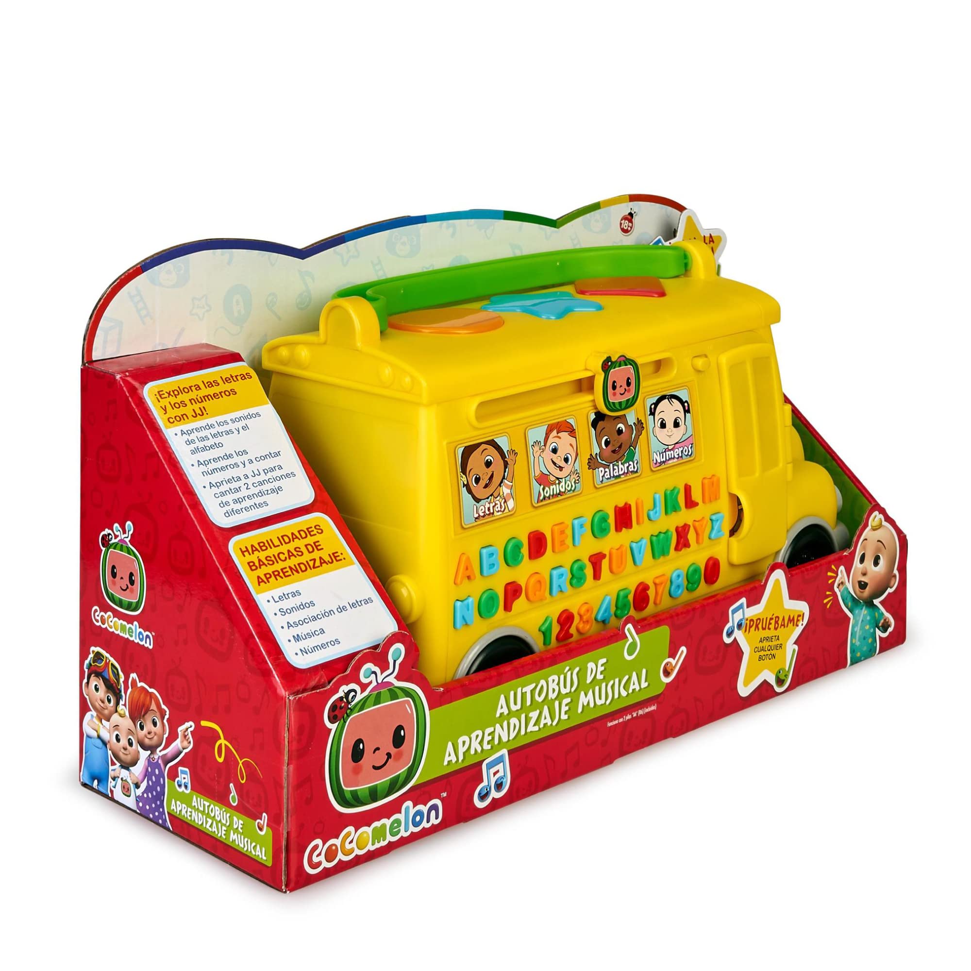 CoComelon - Learning Bus, autobús Amarillo de Juguete con Luces, música y Sonidos para Aprender Las Letras y los números, Set de Juego Infantil de Aprendizaje, para preescolares, Famosa (CCM08102)