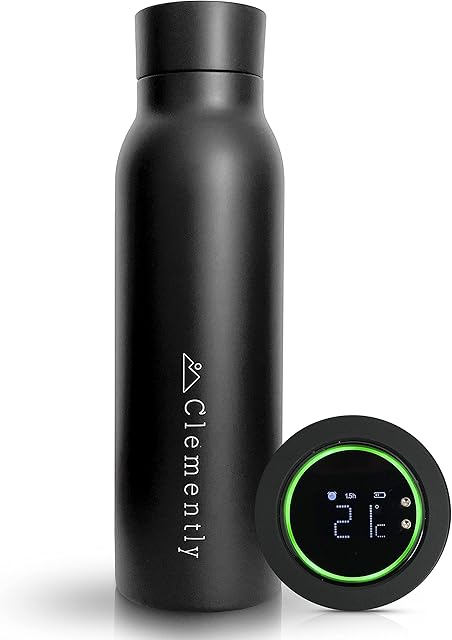 Clemently Smart Insulated Rechargeable Bottle | Vacuum Flask | Travel Mug | Water Bottle with LED Temperature Display and Time Setting Reminder | 600ml | Leak Proof | Insulating Hot or Cold (Black)