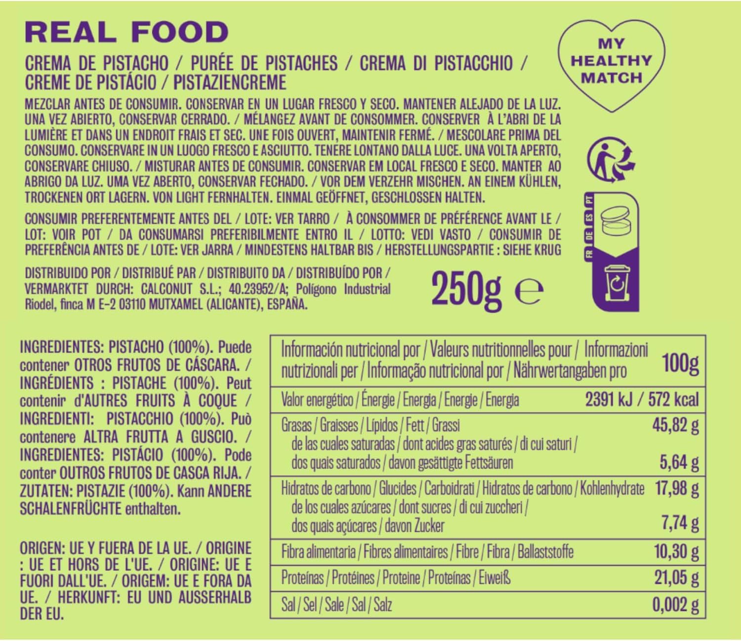 Nut&me Crema de Pistacho 250 g 100% Pistacho Sin Azúcares Añadidos Vegano Sin Gluten Keto