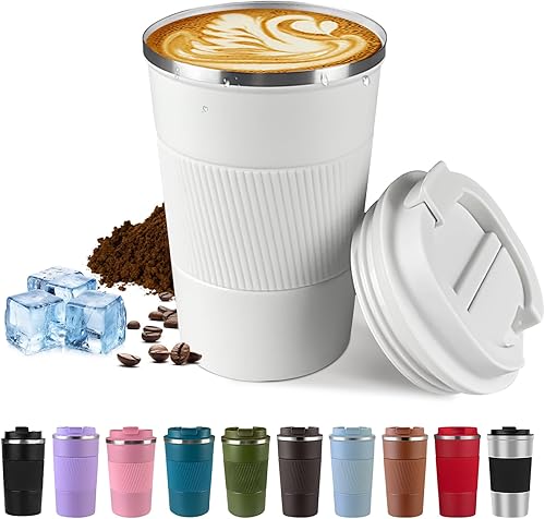 Miniatura 13 de Taza de café de viaje de acero inoxidable con aislamiento al vacío, taza de café reutilizable a prueba de fugas con tapa, mantiene las bebidas